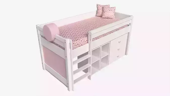 Cilek Montes Loft Bed with Dresser and Shelves 3D model