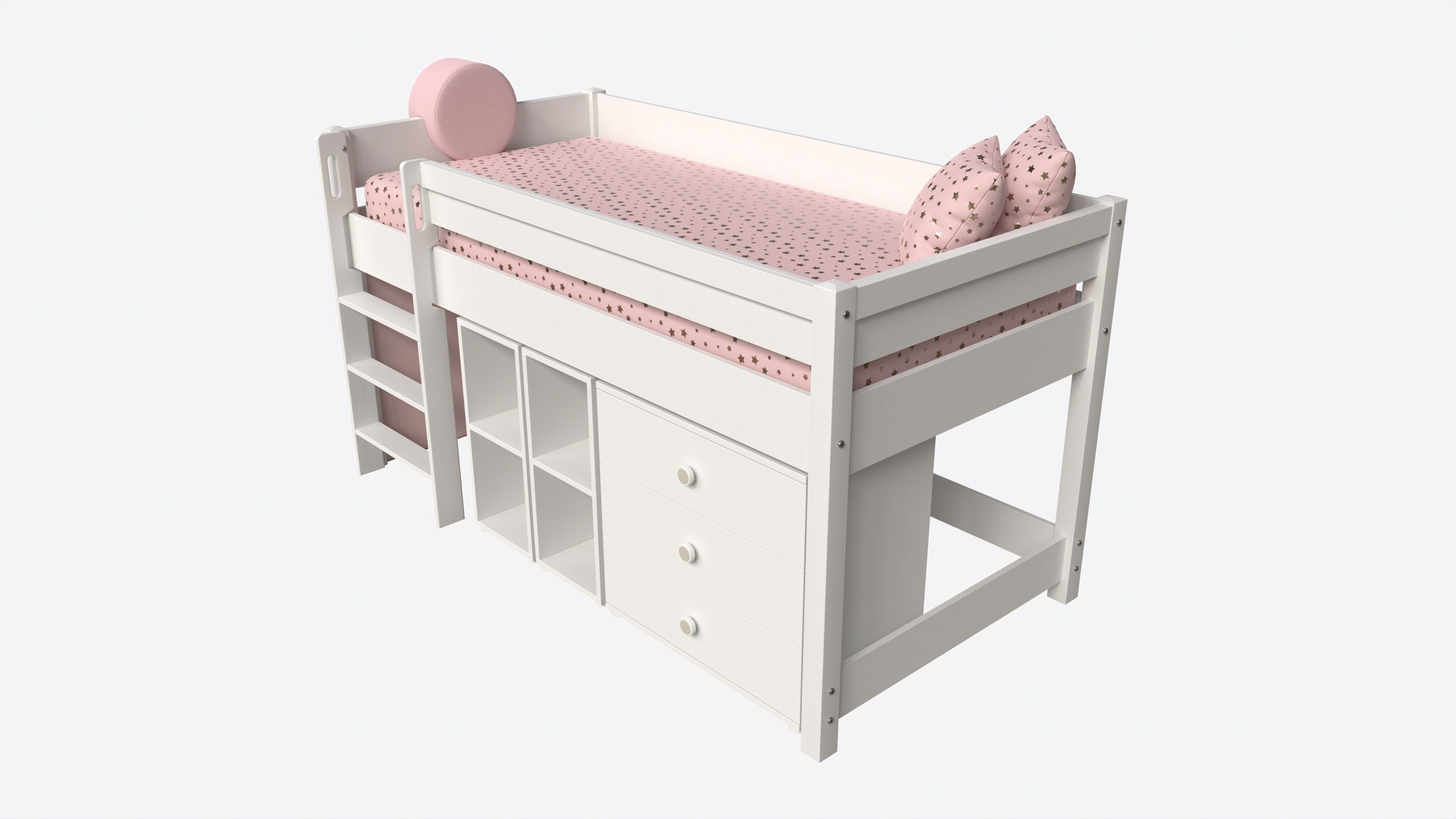 Cilek Montes Loft Bed with Dresser and Shelves 3D model_1