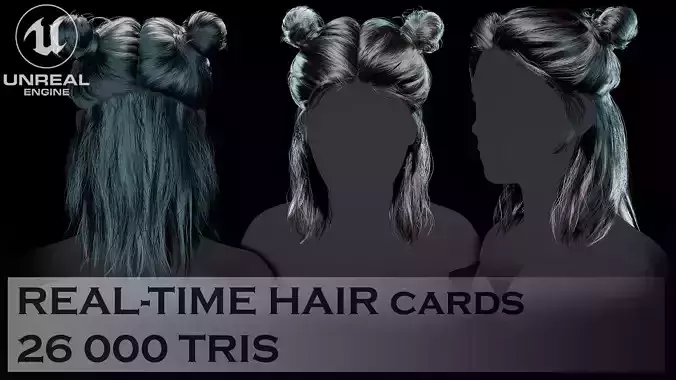 Realistic Game-ready Hairstyle Half up half down Low-poly 3D model