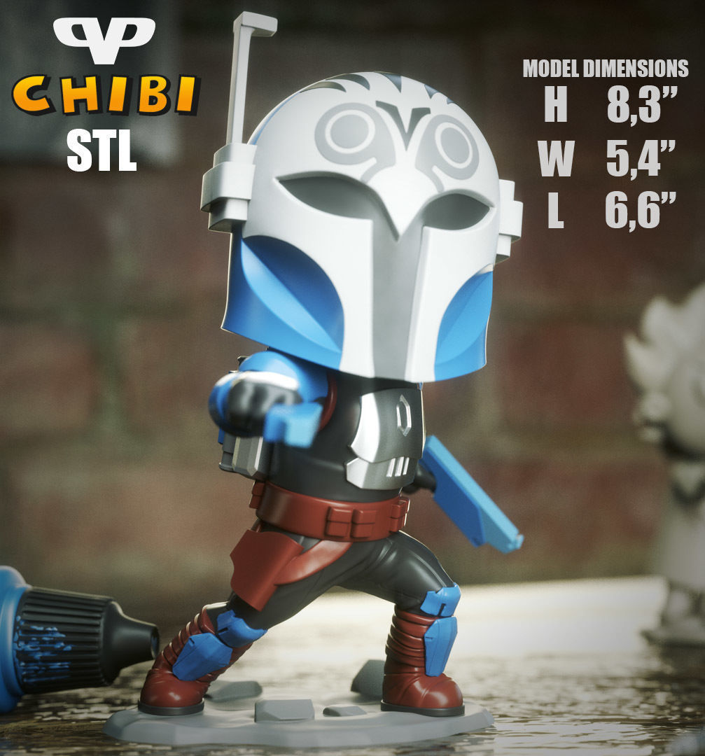 Bo-Katan Kryze Chibi STL for 3D Printing ChibiSTL 3DXM 3D print model_3