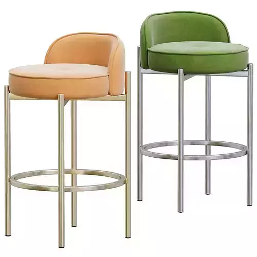 Stool in Gold Metal and Green Velvet