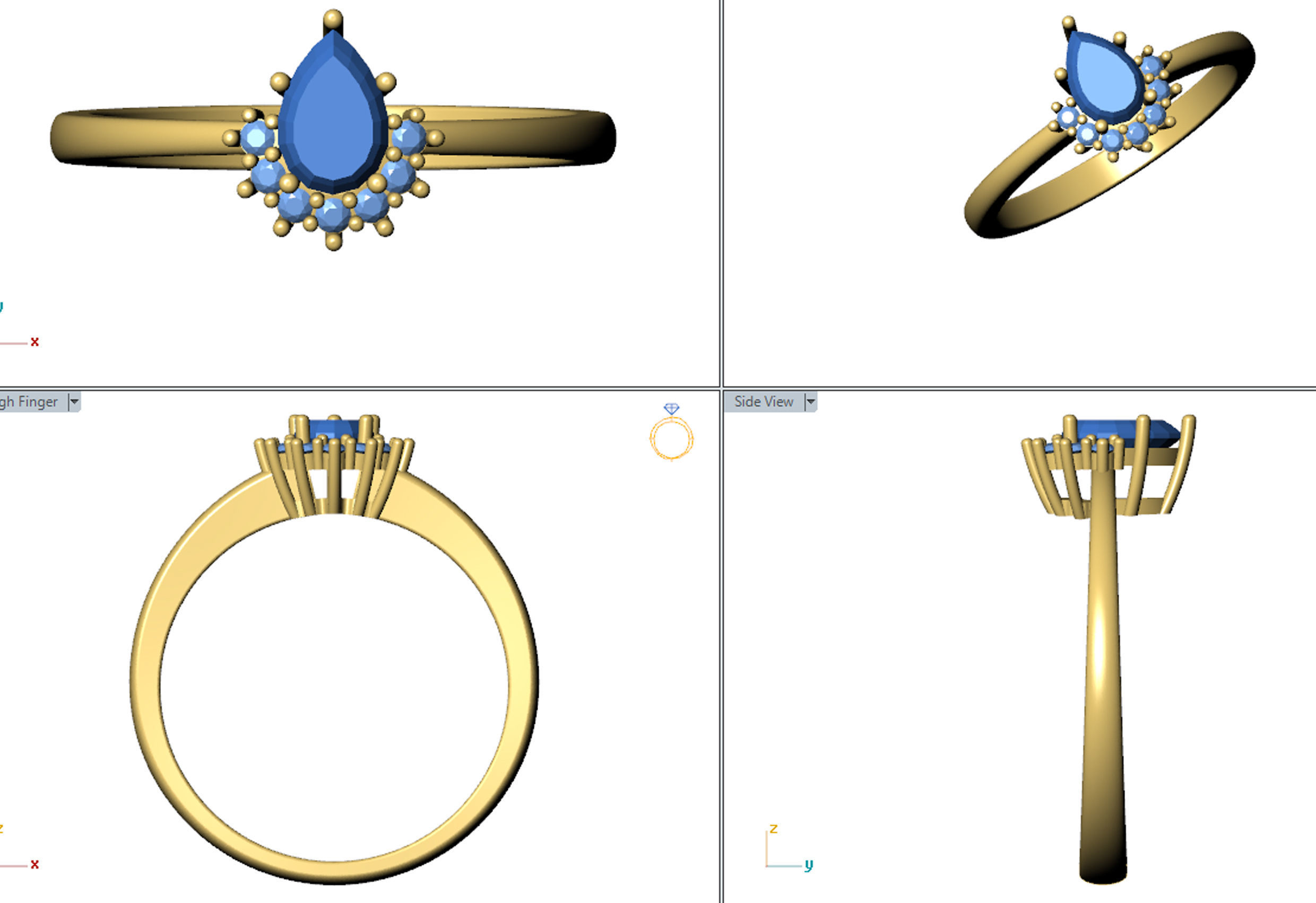 Pear diamond ring 3d model printable model 3D print model_4