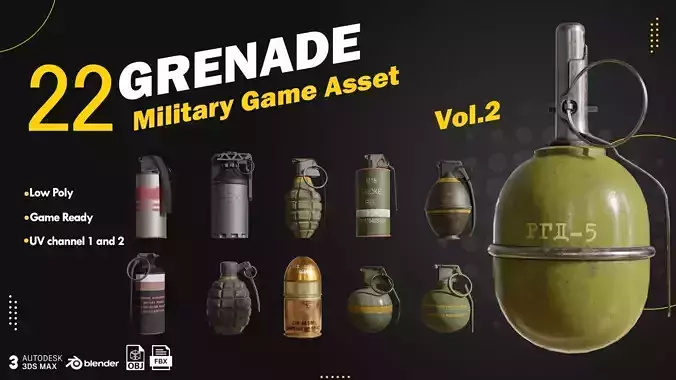 22 Grenade Game Ready Low-poly 3D model