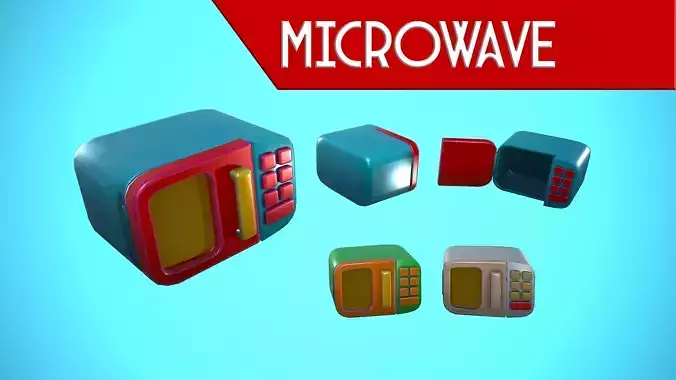 MICROWAVE OPEN CLOSED CARTOON STYLIZED Low-poly 3D model