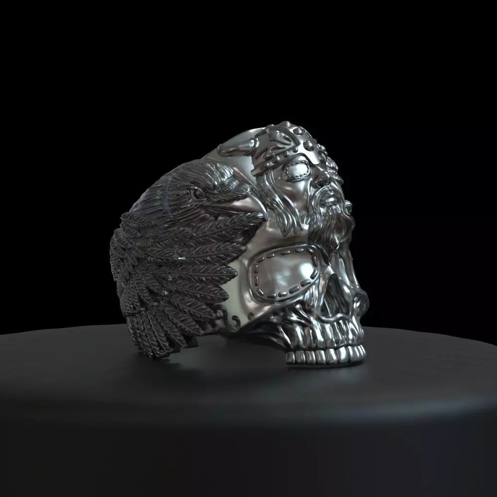 Biker ring skull of vikings God Odin 3D print model