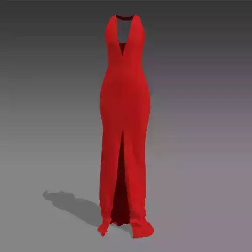 Deep v neck deep slit detail red color dress Low-poly 3D model