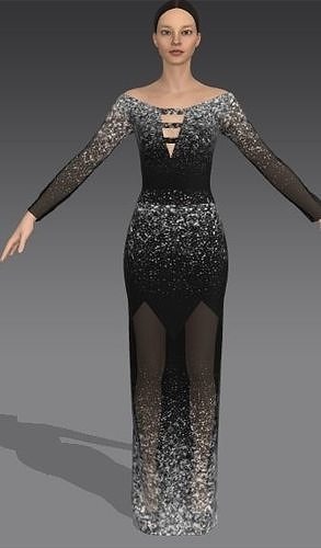 two pieces blouse and skirt black color matte look modern Low-poly 3D model