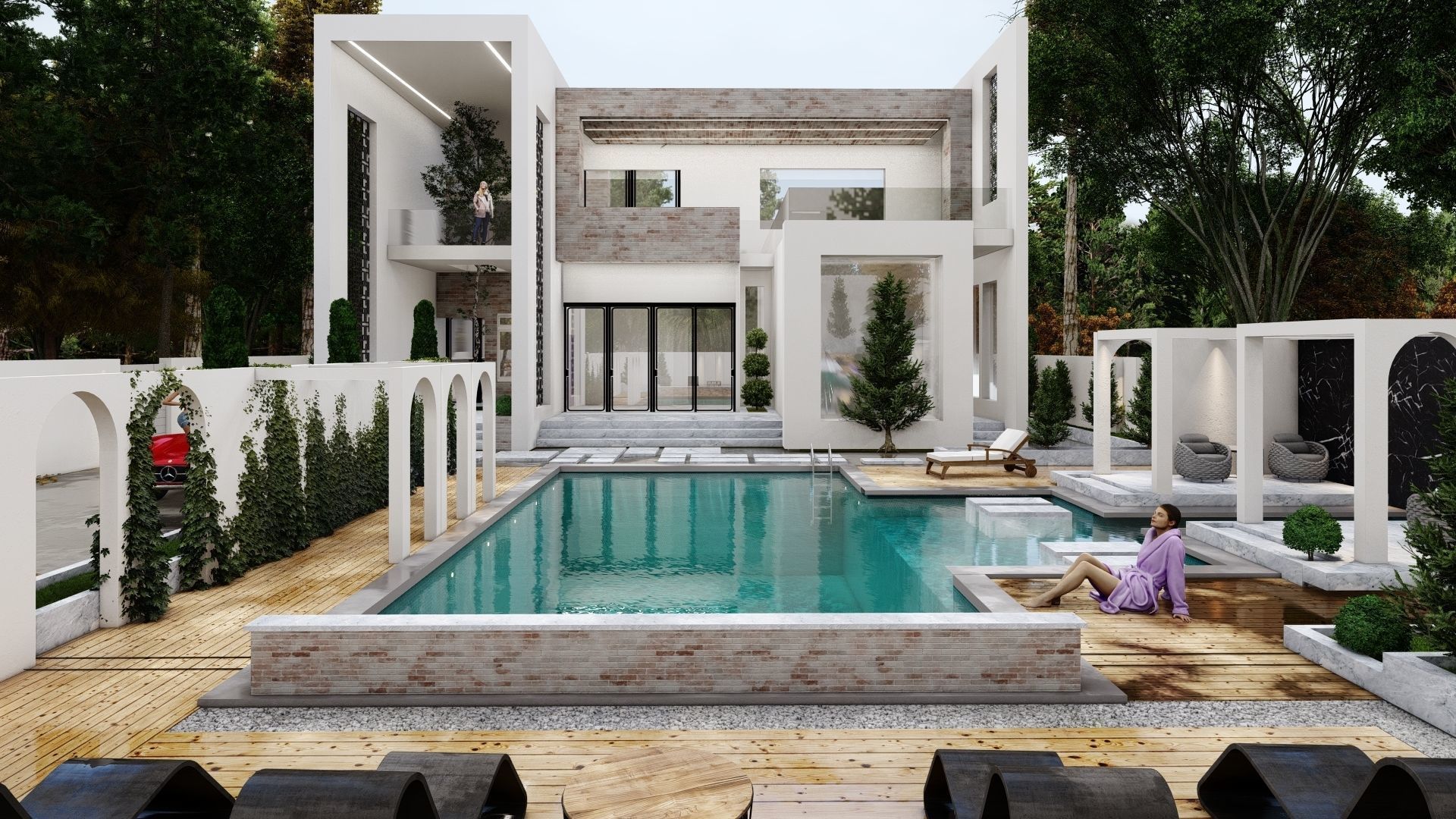 villa with pool 3D model_2
