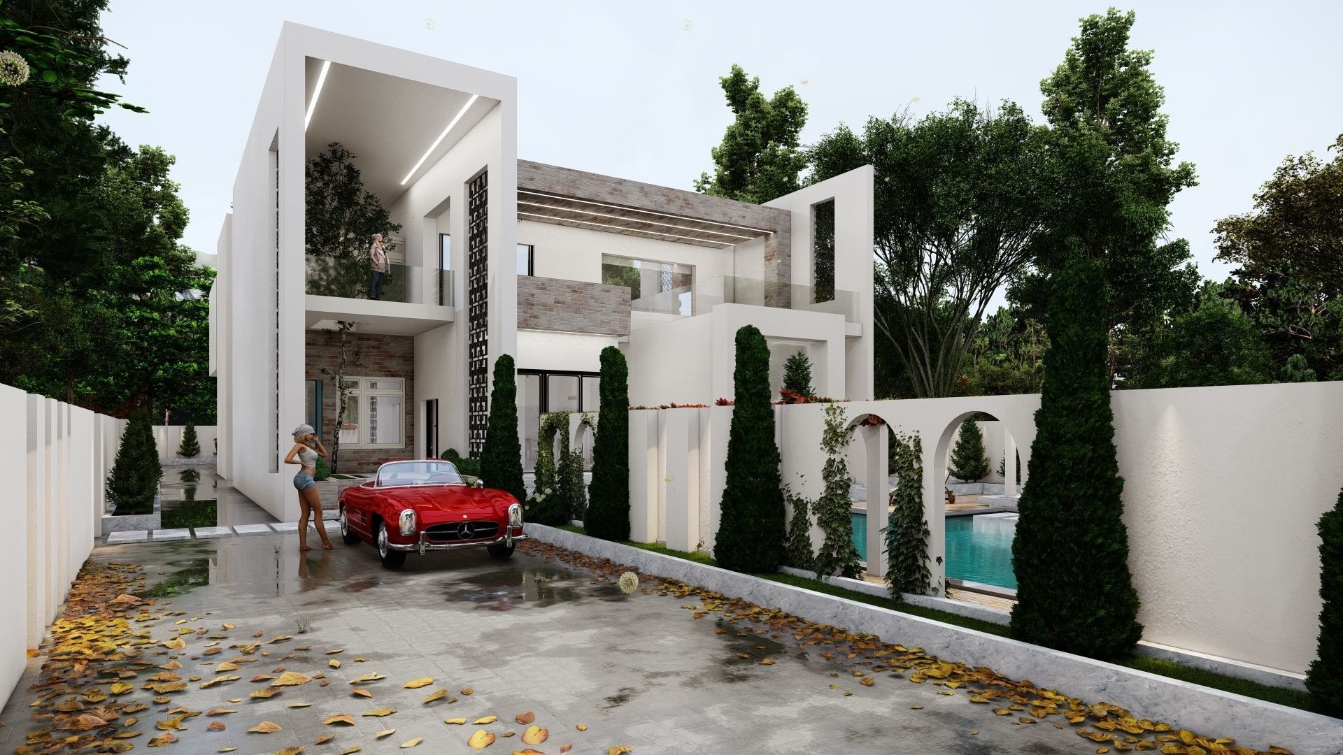 villa with pool 3D model_1