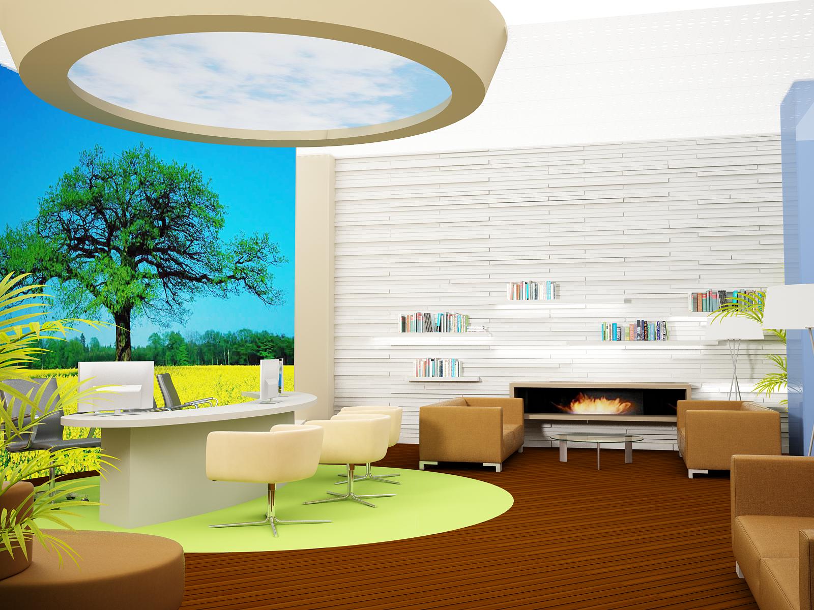 reception office with circular desk 3D model_1