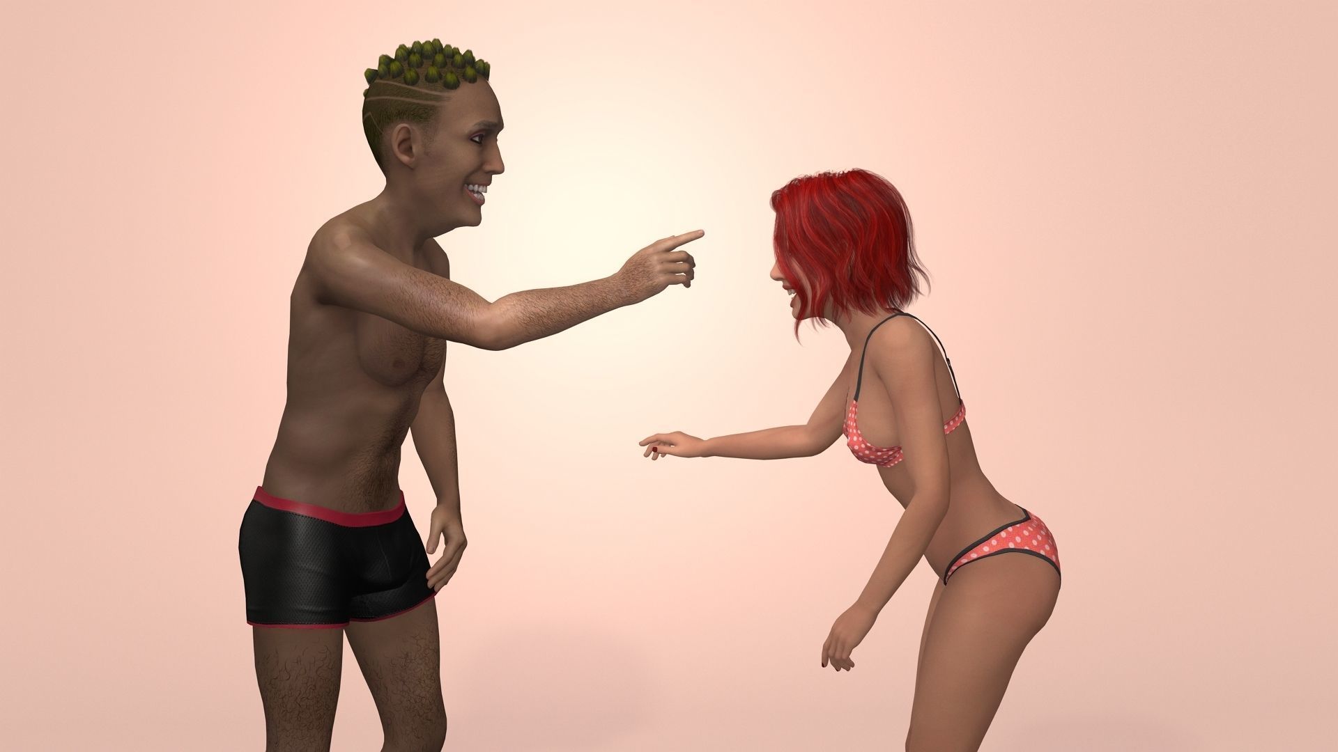 Male and female Couple Characters naked with Genital organs Low-poly 3D model_12