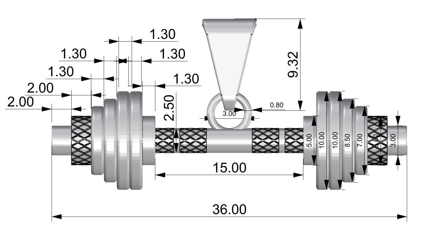 Necklace pendant sport barbell weight dumbbell 3D print model_1