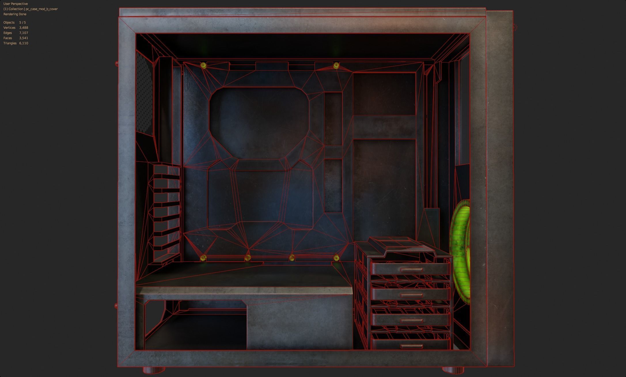 Custom pc case metal nuclear rust computer mod green Low-poly 3D model_5
