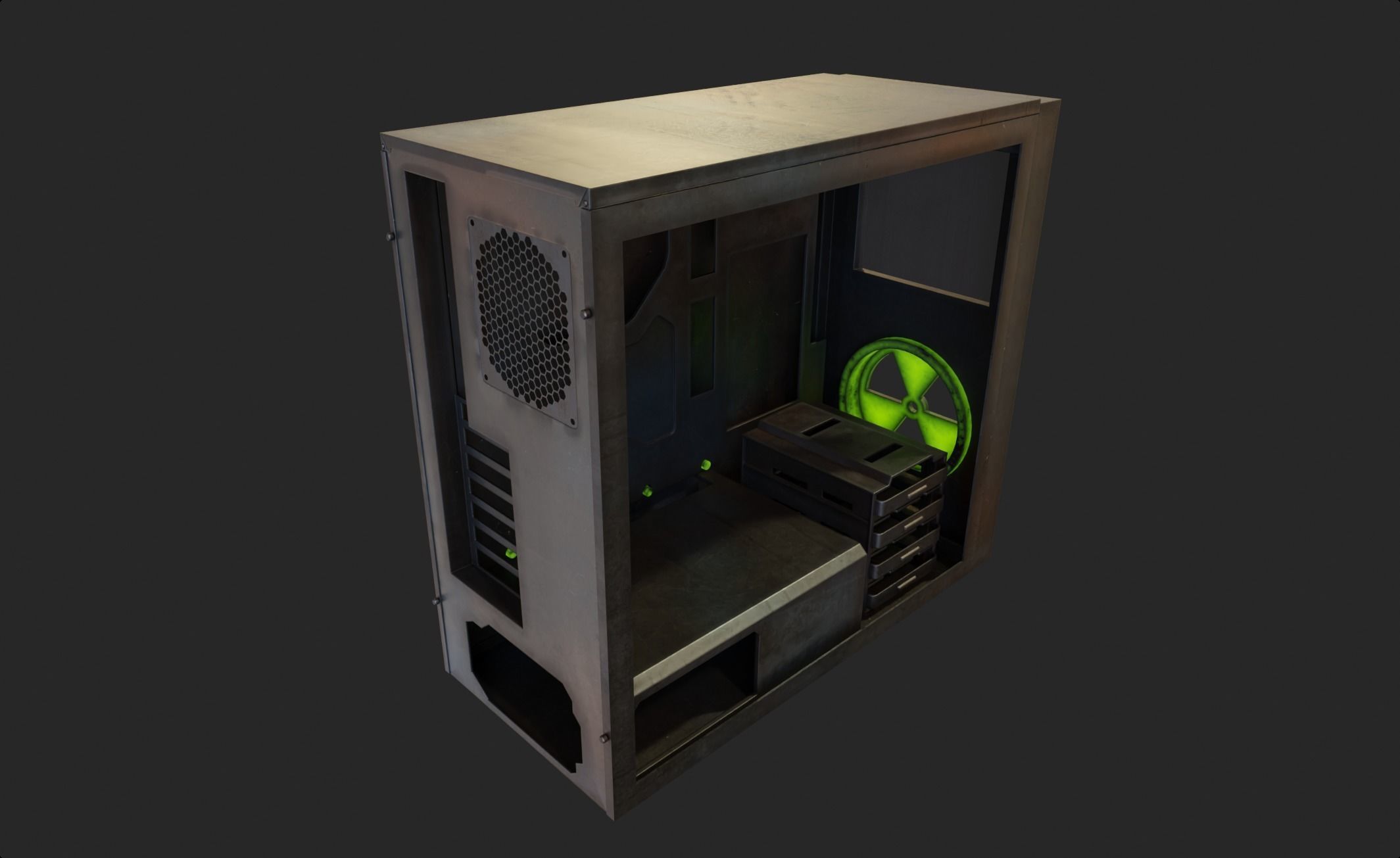 Custom pc case metal nuclear rust computer mod green Low-poly 3D model_6