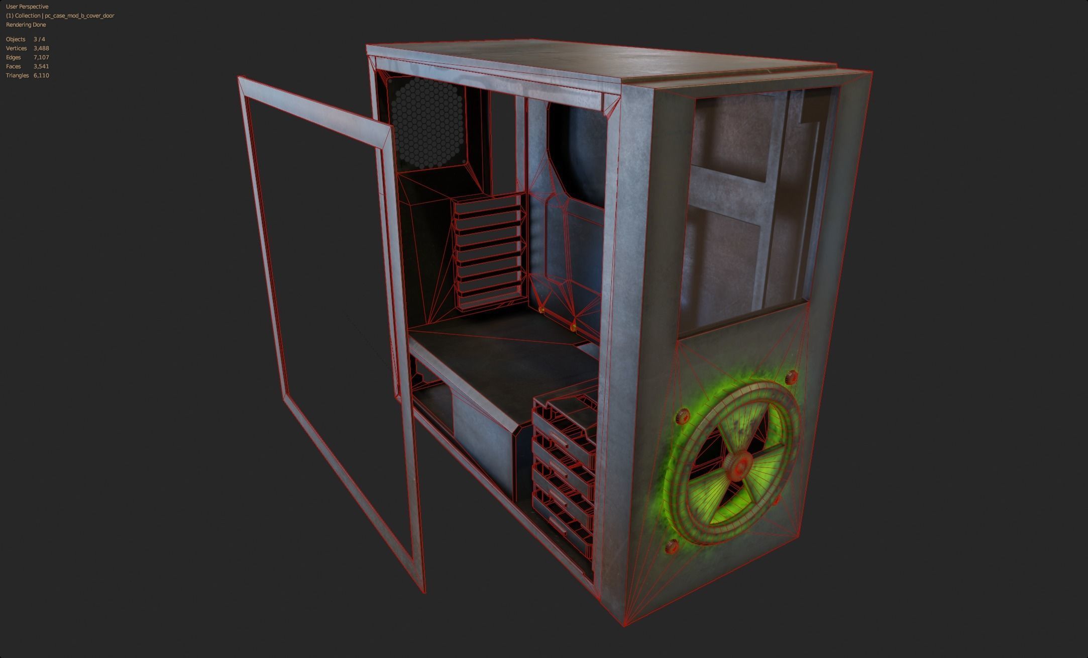 Custom pc case metal nuclear rust computer mod green Low-poly 3D model_4