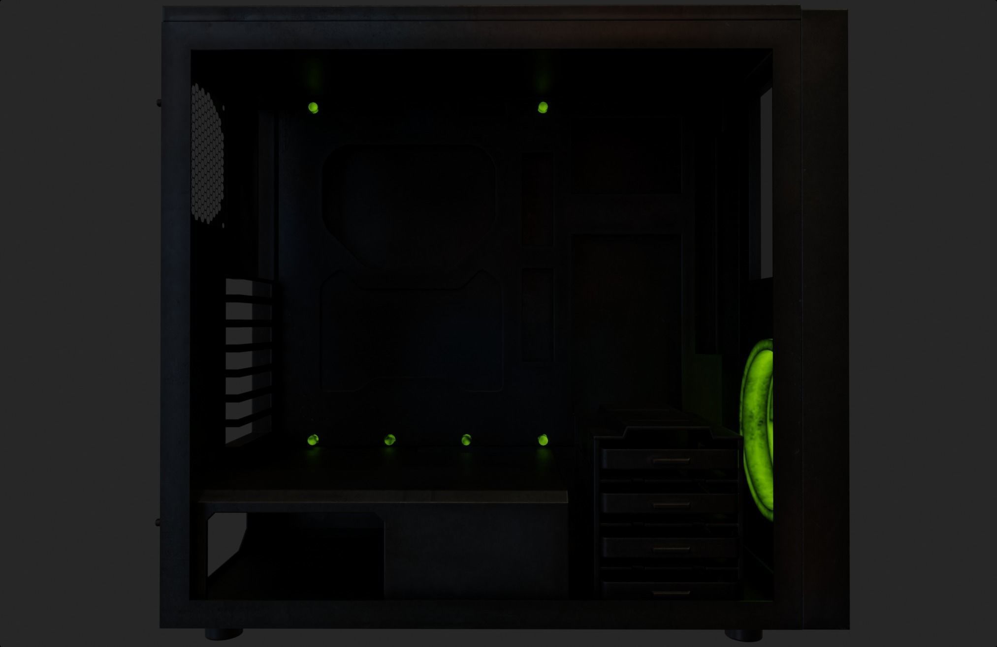 Custom pc case metal nuclear rust computer mod green Low-poly 3D model_8