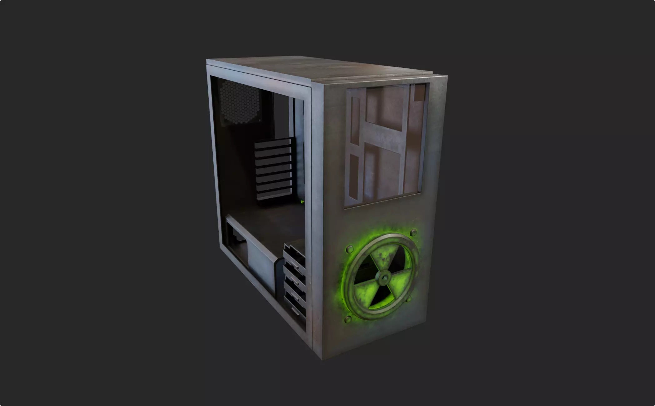 Custom pc case metal nuclear rust computer mod green Low-poly 3D model_0
