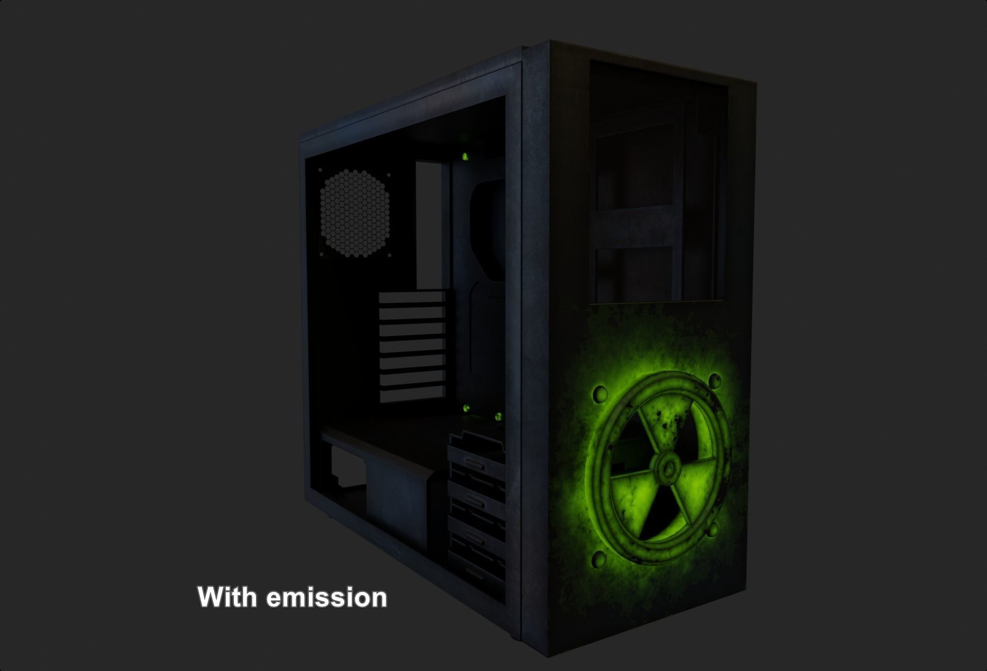 Custom pc case metal nuclear rust computer mod green Low-poly 3D model_7