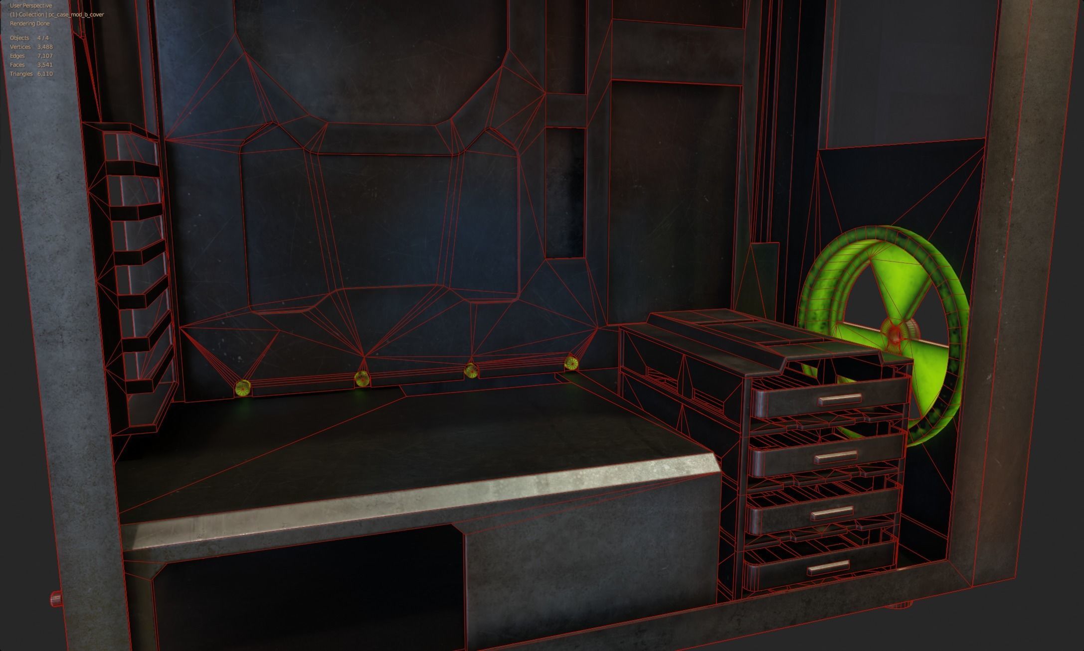 Custom pc case metal nuclear rust computer mod green Low-poly 3D model_9