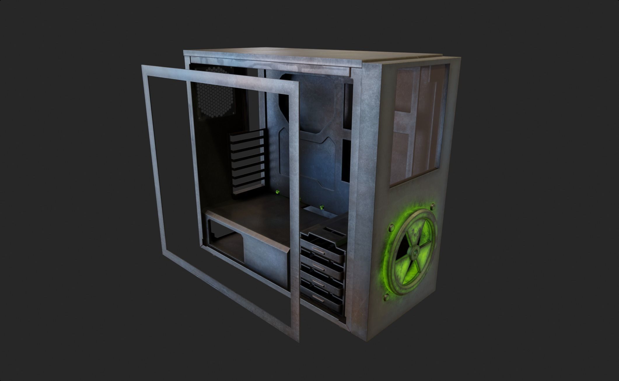 Custom pc case metal nuclear rust computer mod green Low-poly 3D model_2