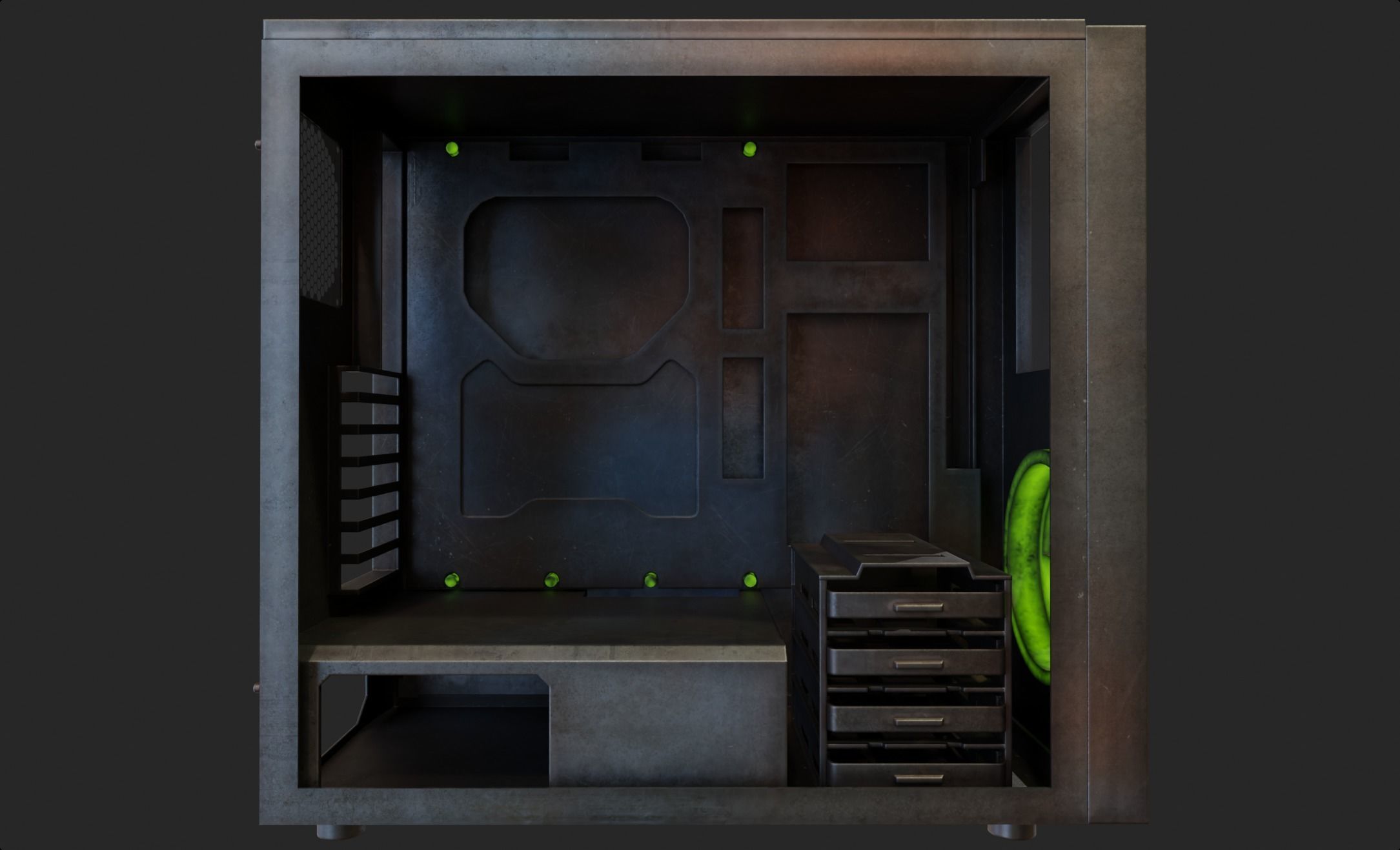 Custom pc case metal nuclear rust computer mod green Low-poly 3D model_1