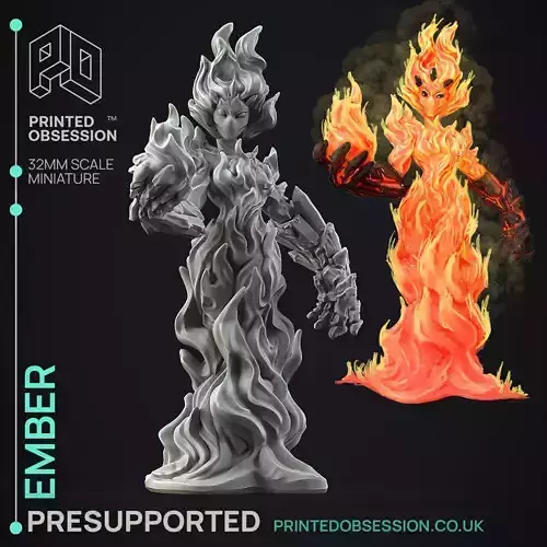 Ember Fire Elemental - 3D Printable TTRPG - PRESUPPORTED - 32mm
