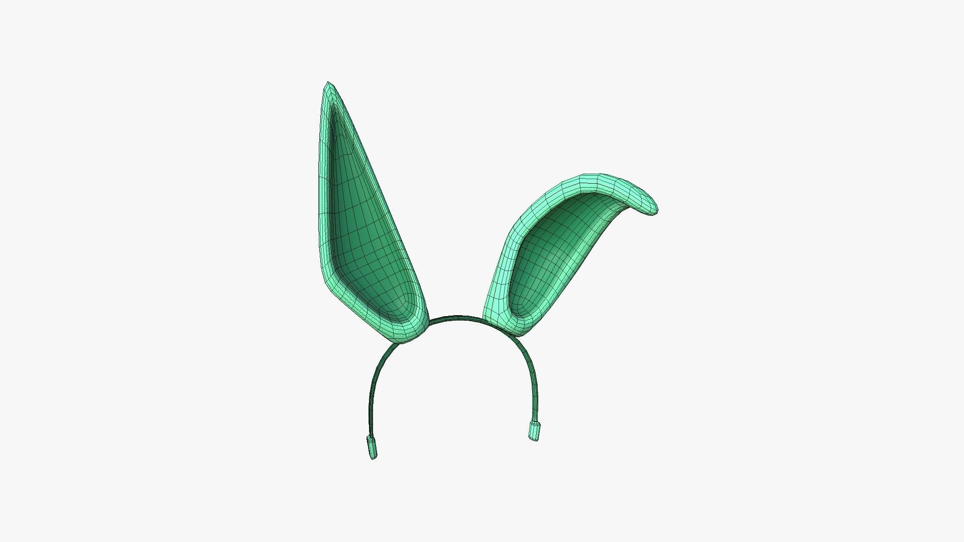 Furry Ears Tiara G07 Green - Headband Character Design Low-poly 3D model_6