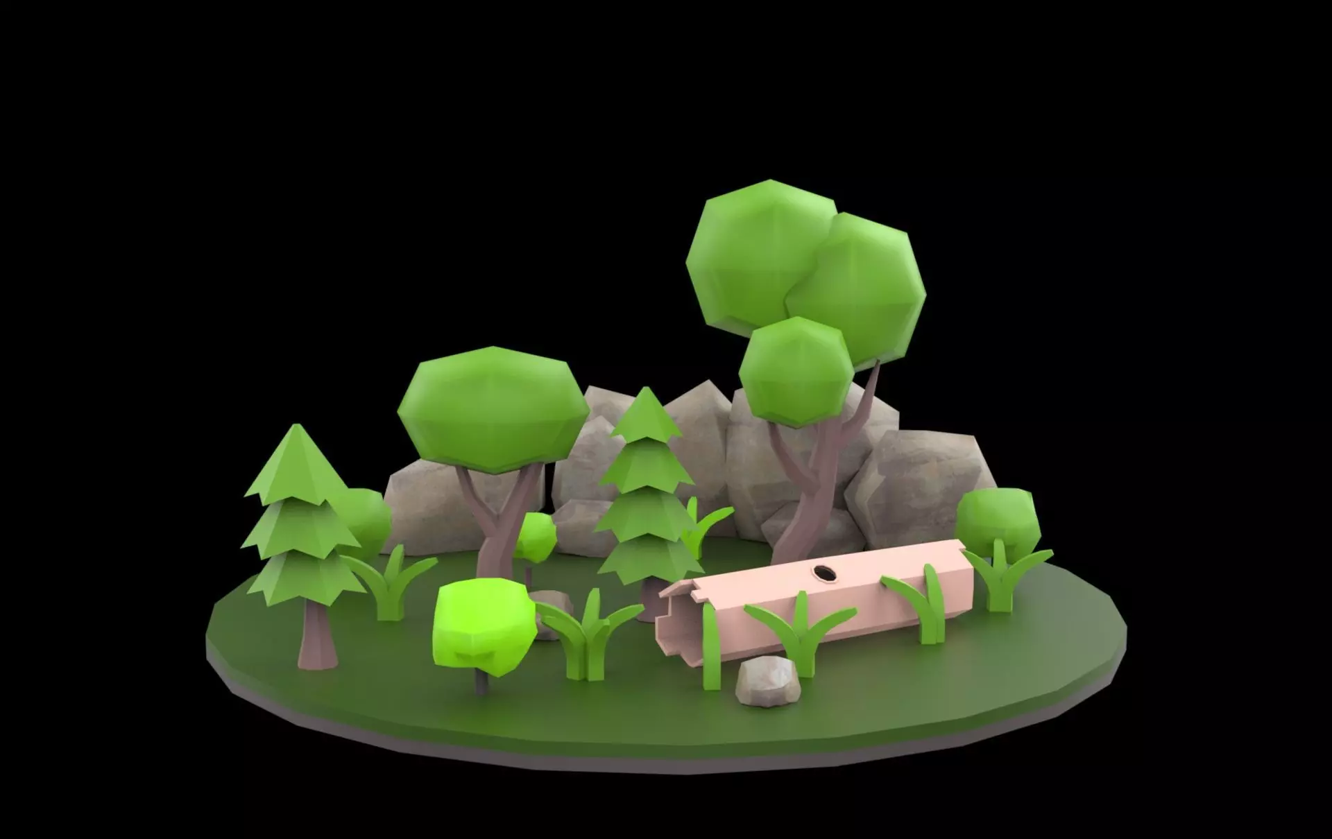 stone and trees Low-poly 3D model_0