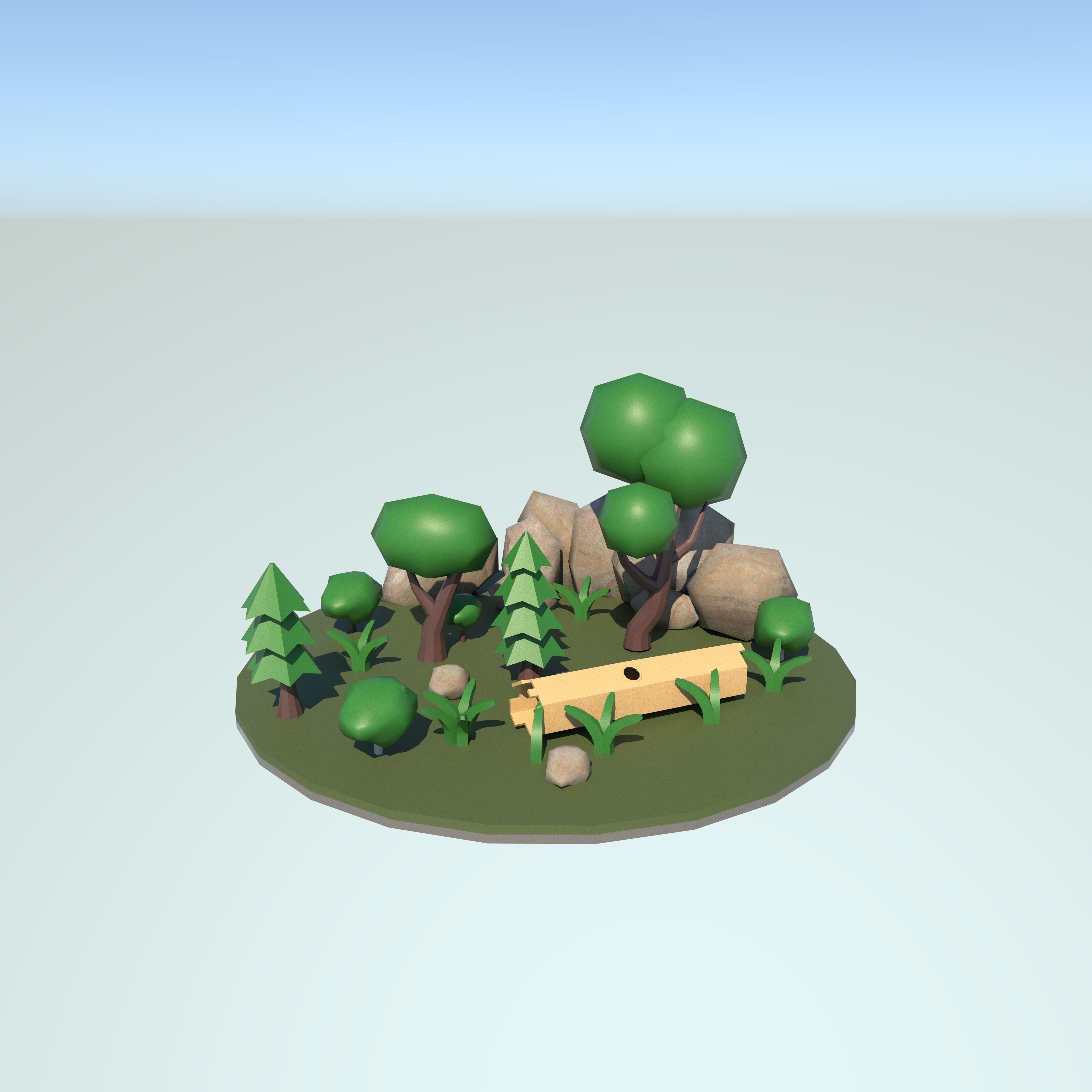 stone and trees Low-poly 3D model_2