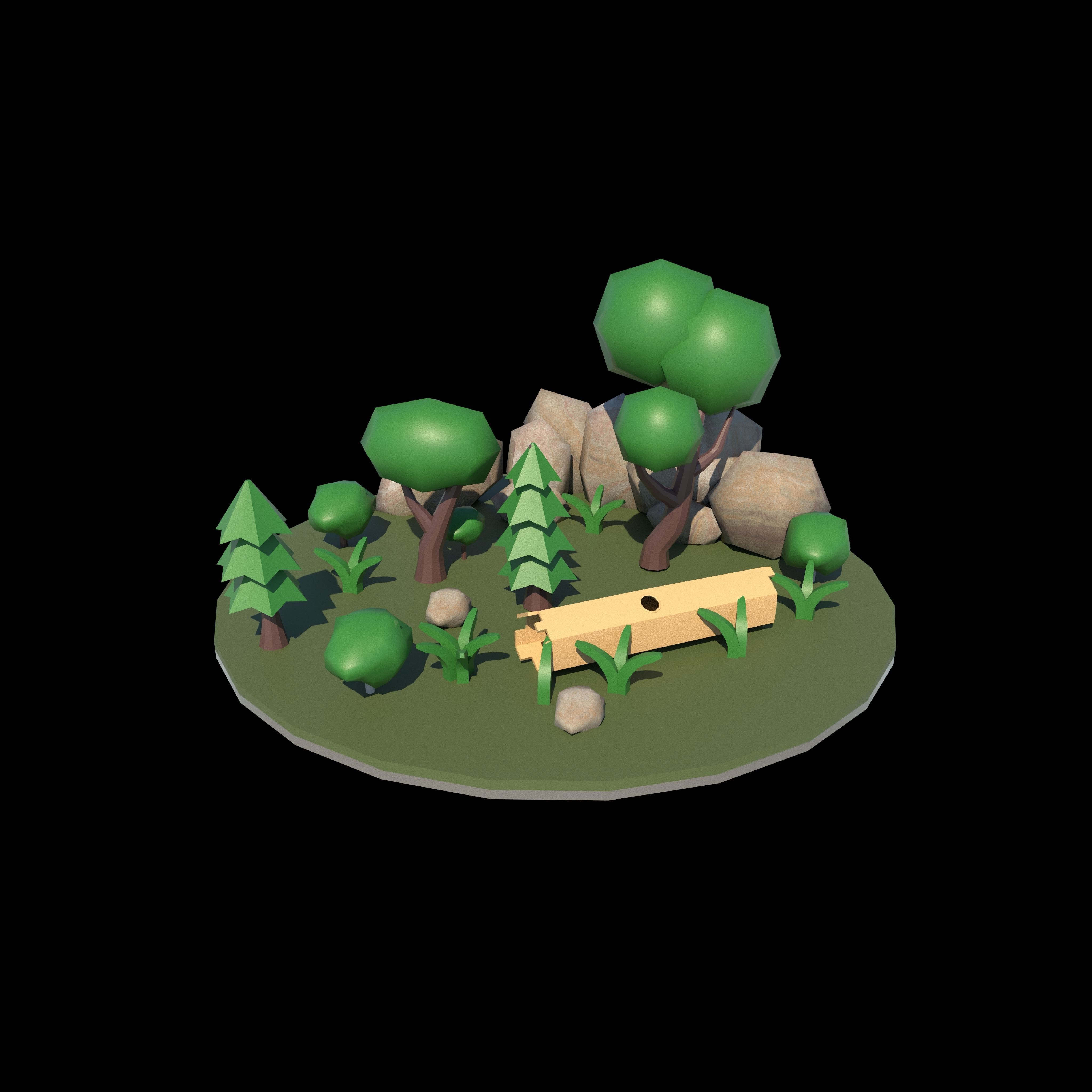 stone and trees Low-poly 3D model_3
