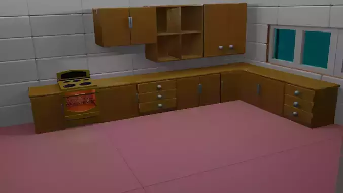 Low poly Kitchen cabinet and  and Oven