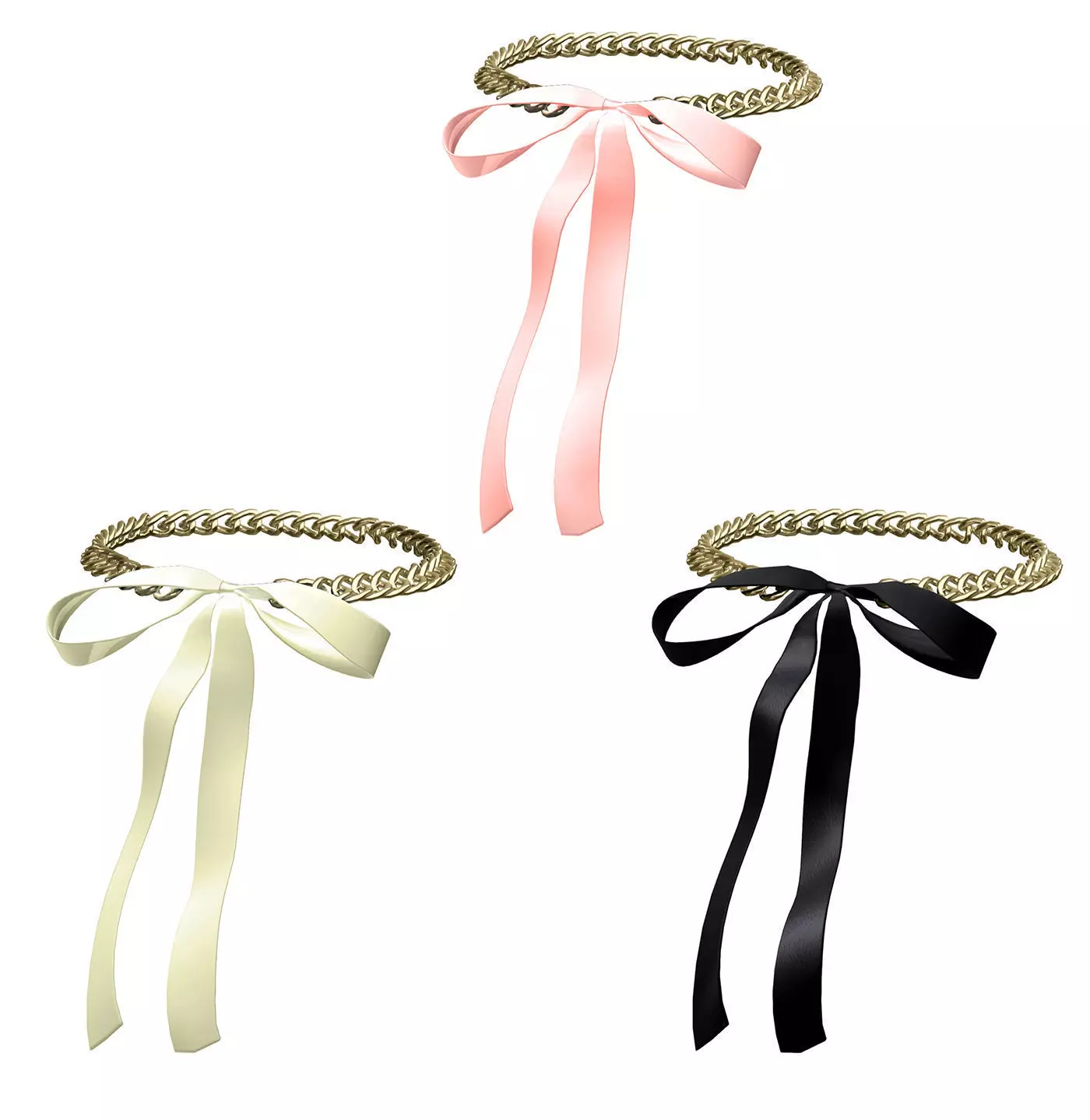 Ribbon Bow Choker with Chain Low-poly 3D model_0