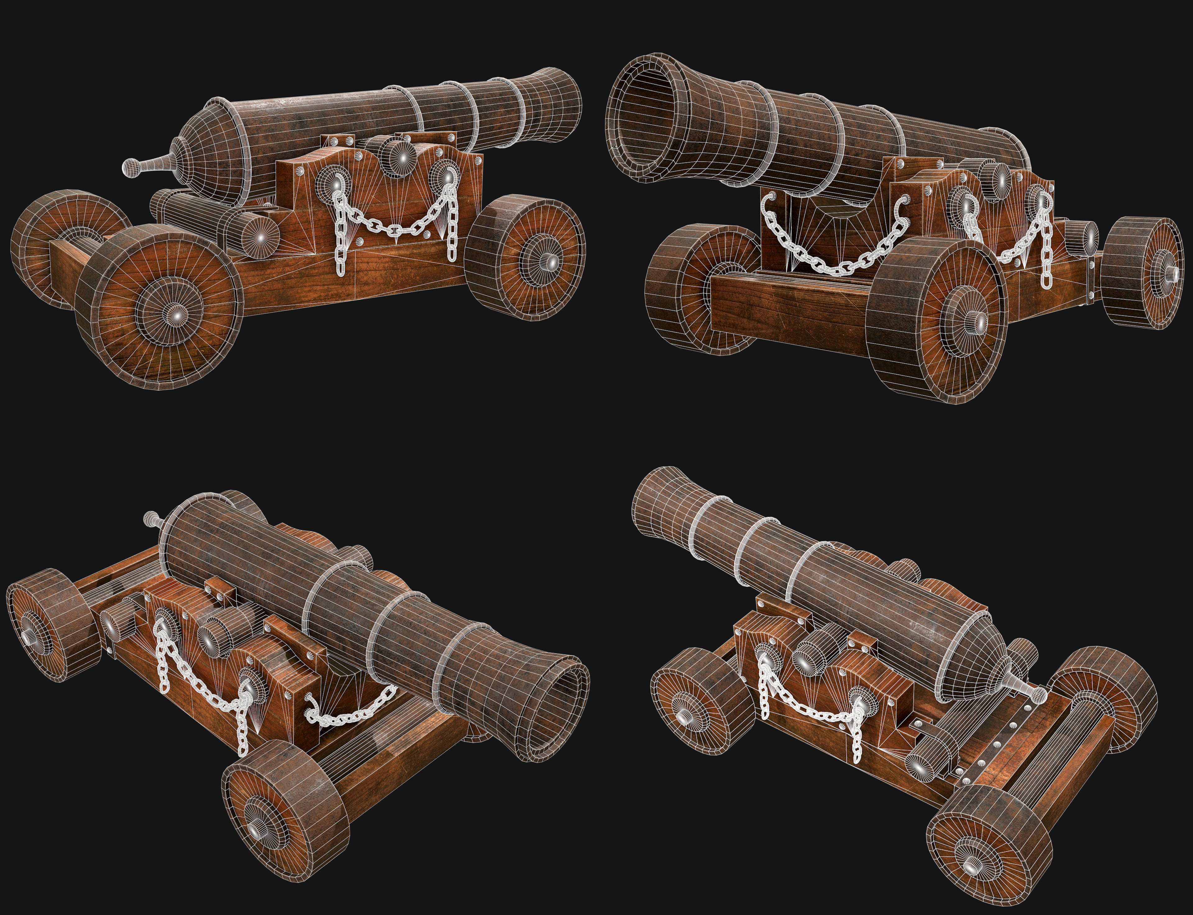 Old Cannon Set 1 3D Model Collection_15