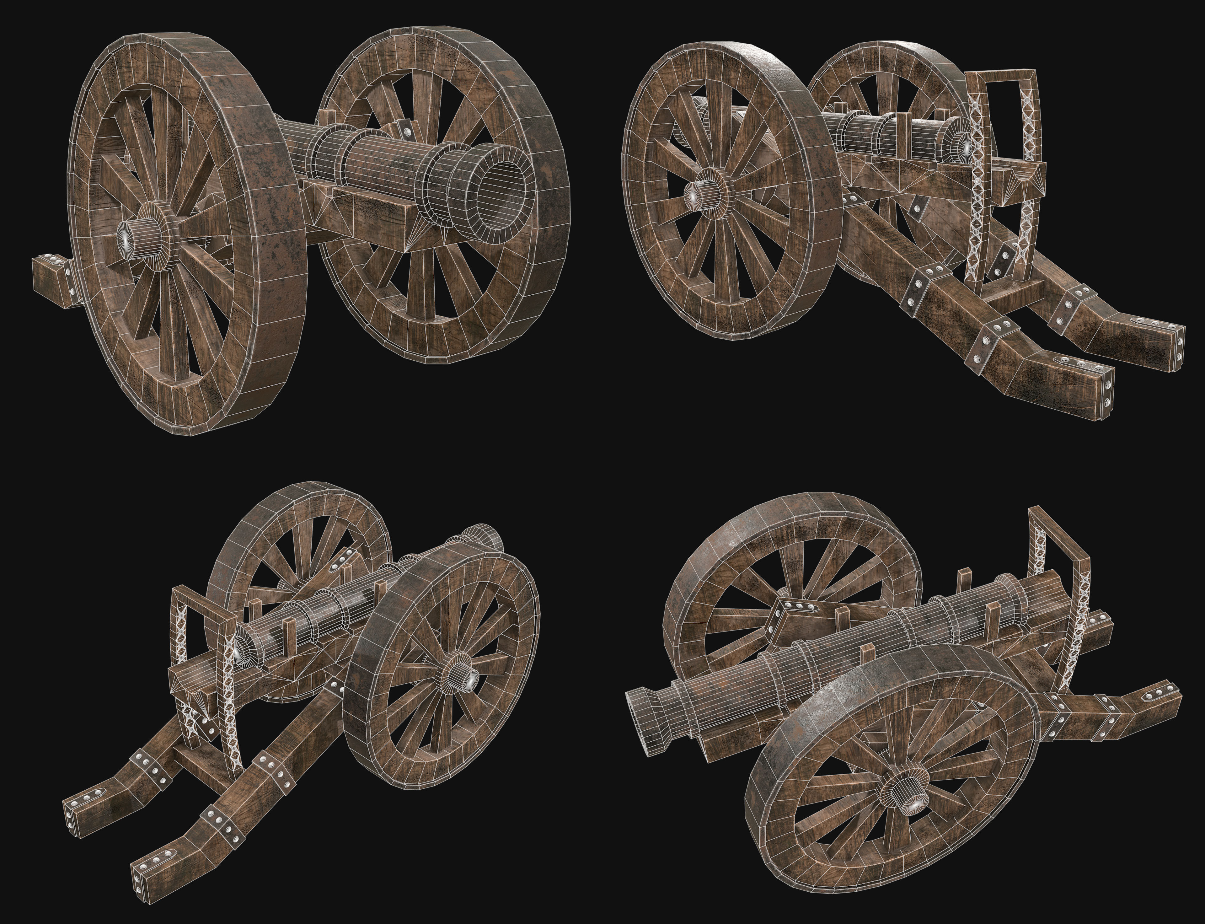 Old Cannon Set 1 3D Model Collection_6