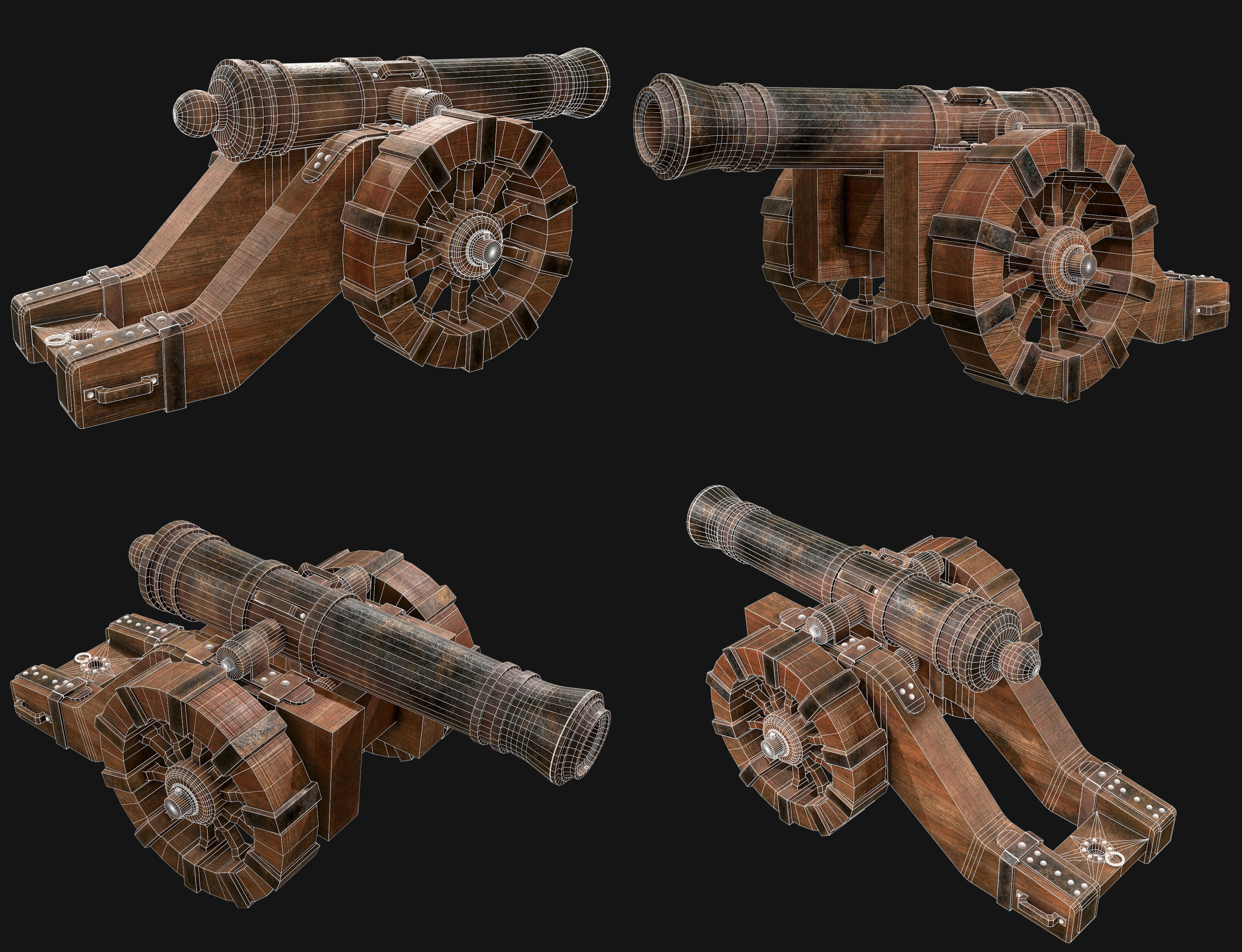 Old Cannon Set 1 3D Model Collection_9