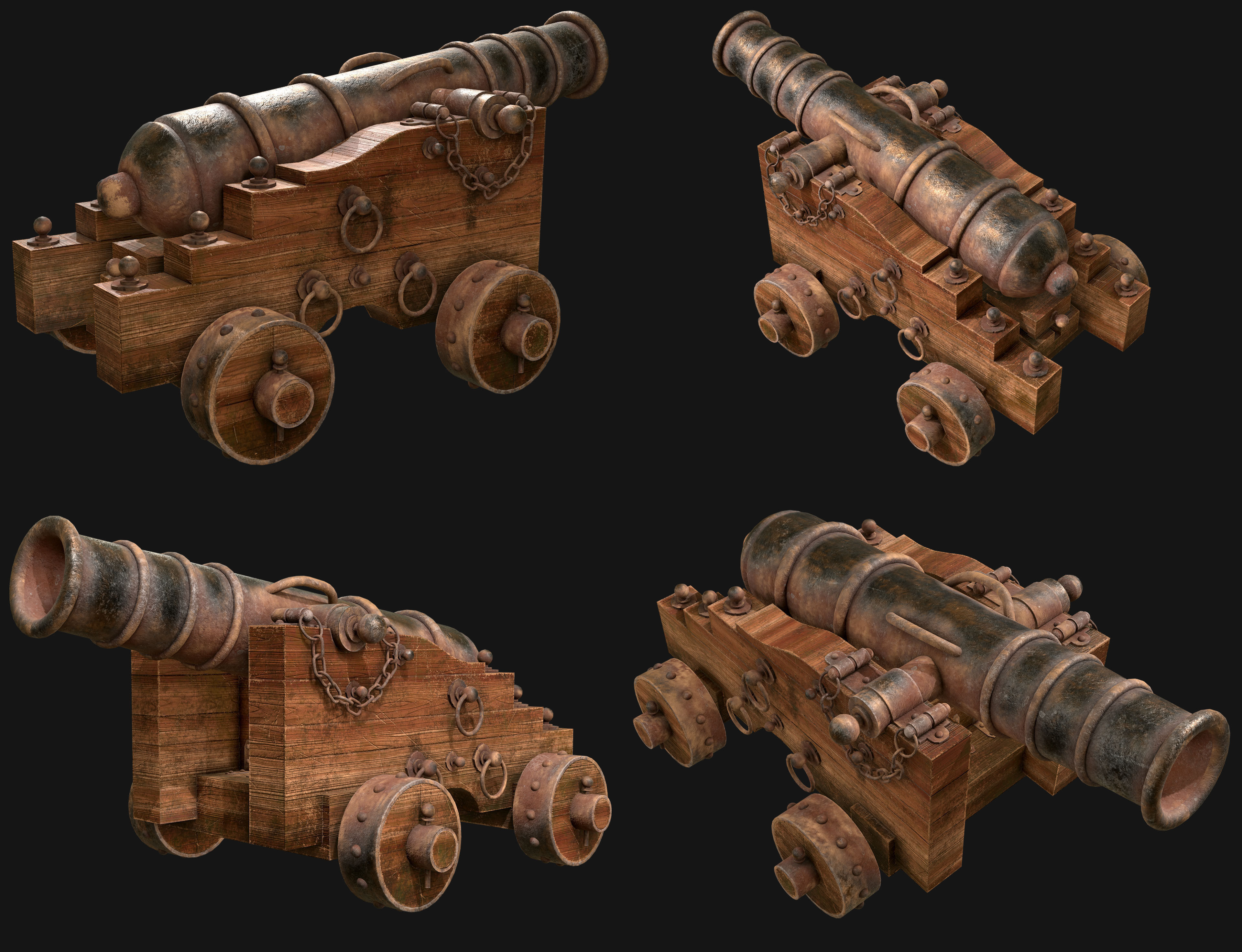 Old Cannon Set 1 3D Model Collection_11