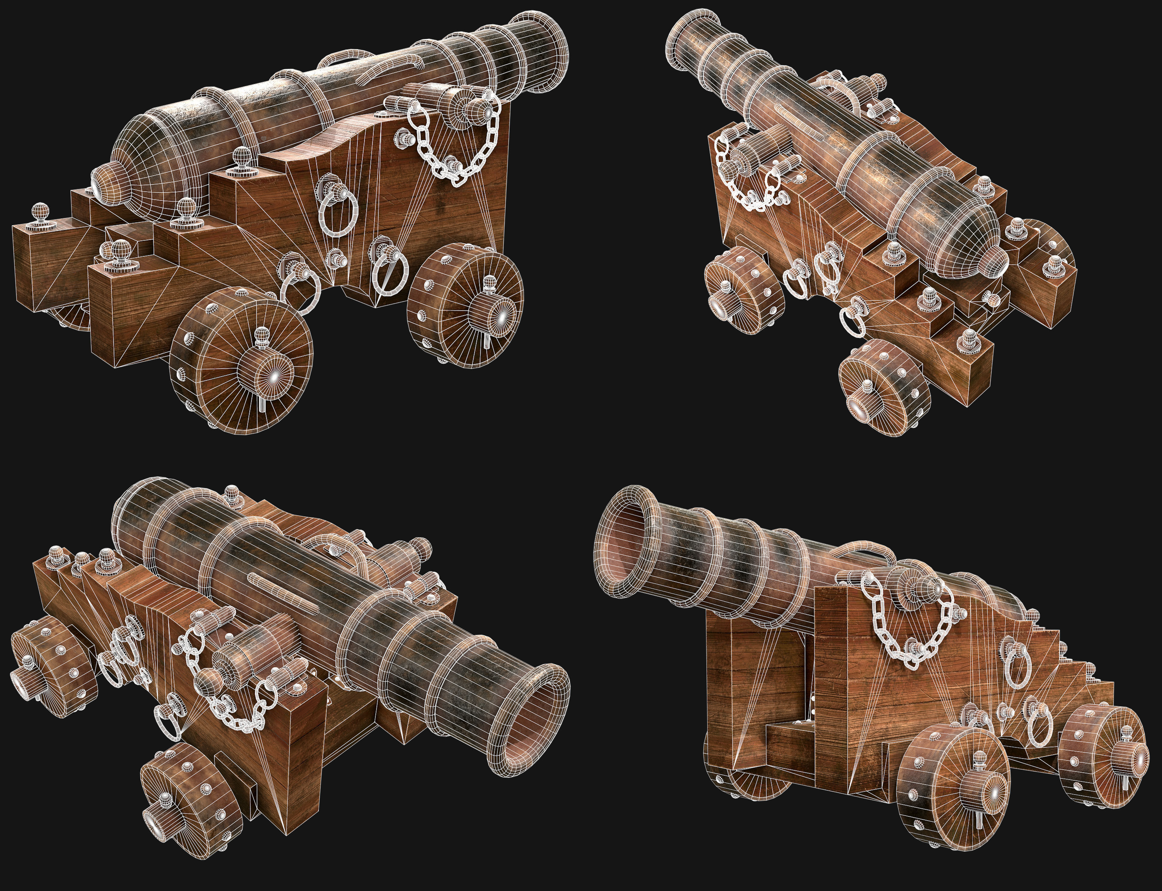 Old Cannon Set 1 3D Model Collection_12