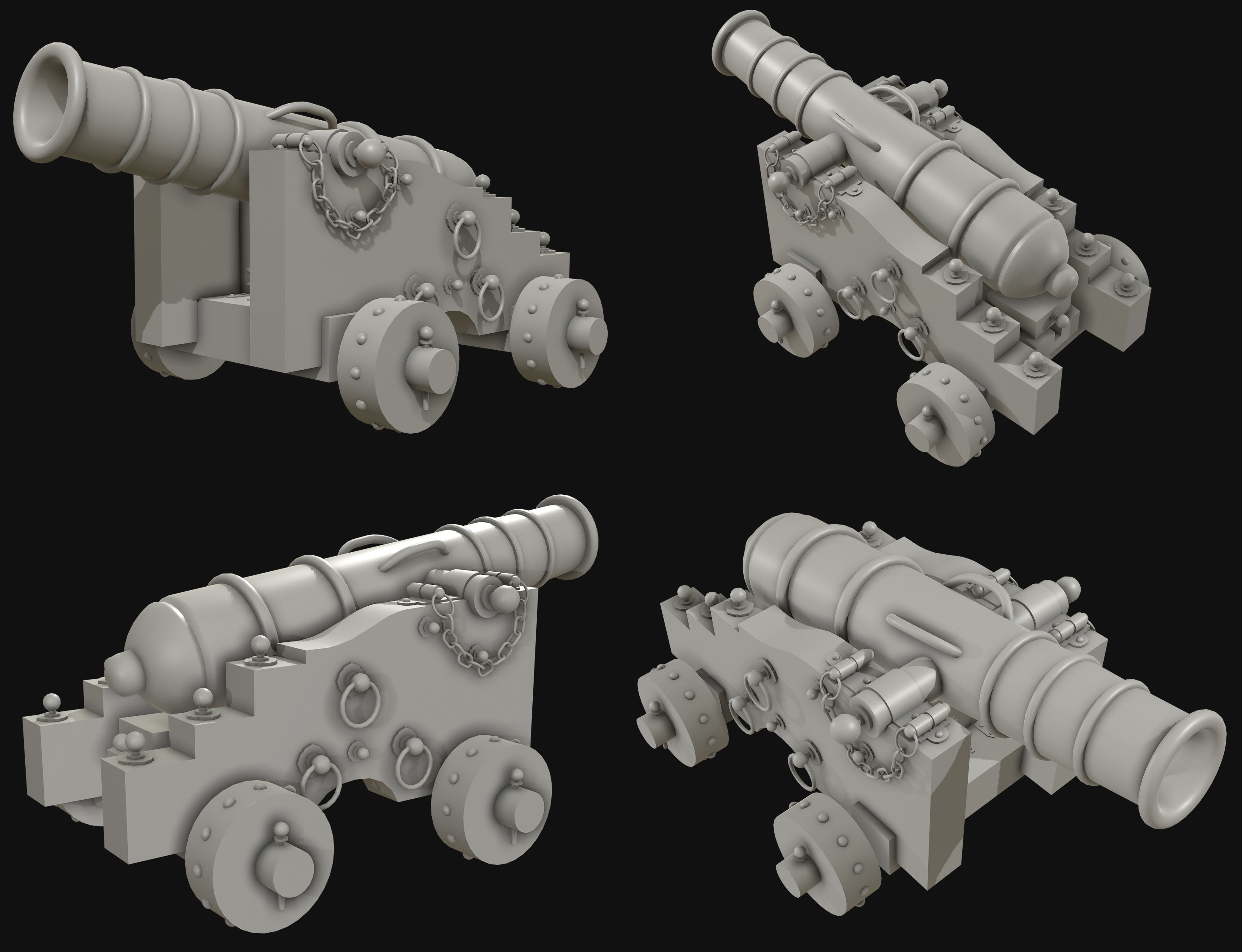 Old Cannon Set 1 3D Model Collection_13