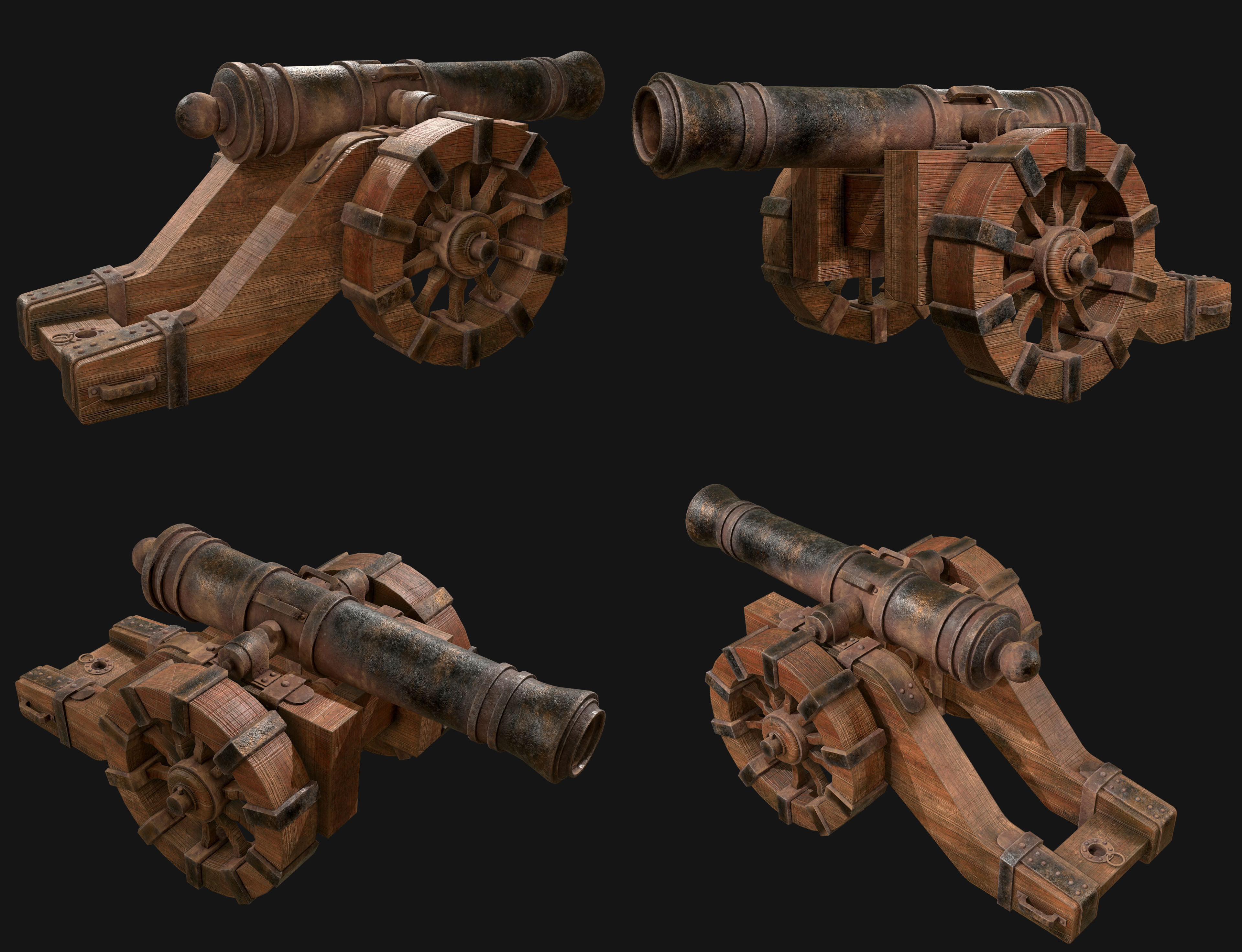 Old Cannon Set 1 3D Model Collection_8