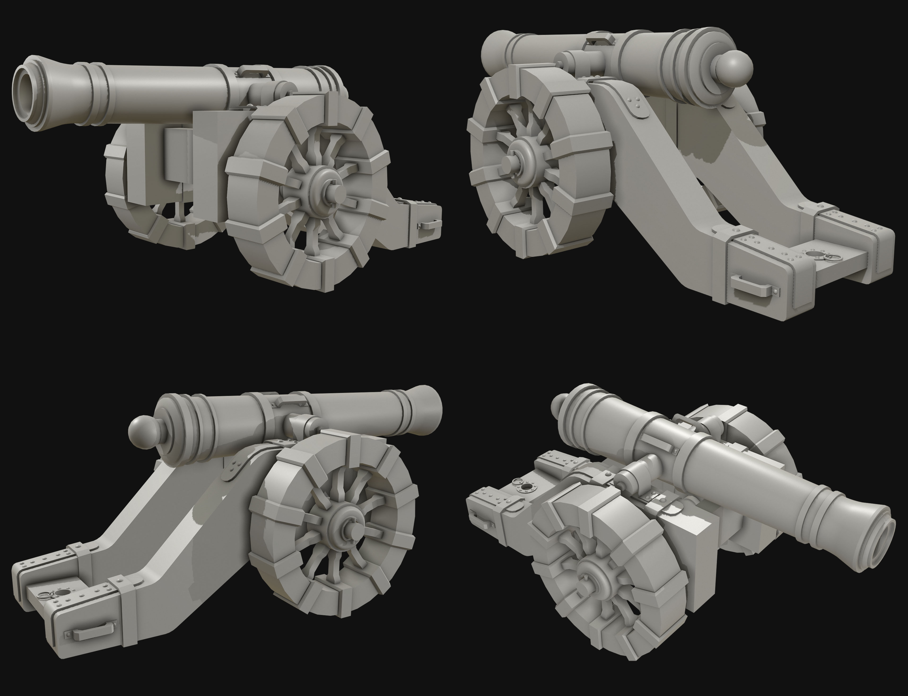 Old Cannon Set 1 3D Model Collection_10