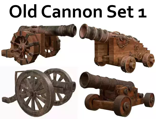 Old Cannon Set 1 3D Model Collection
