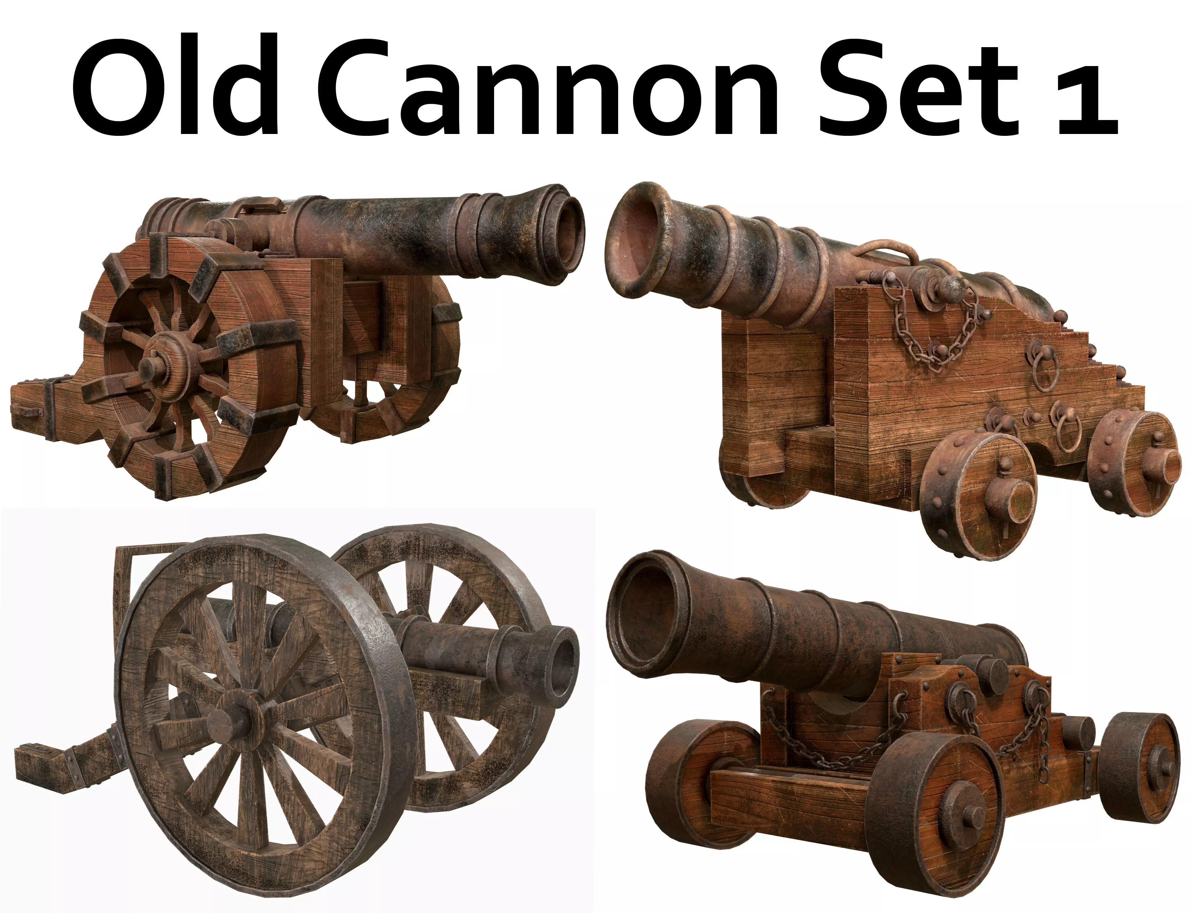 Old Cannon Set 1 3D Model Collection_0
