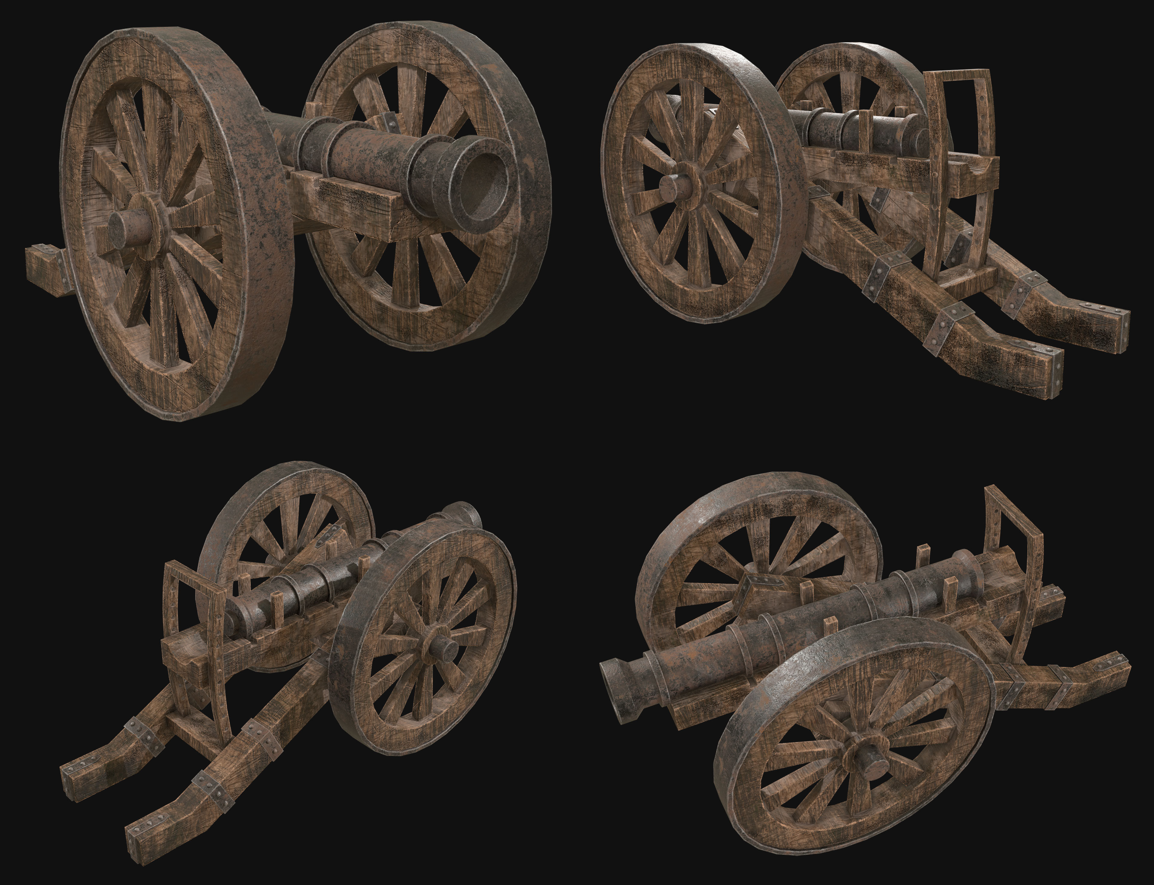 Old Cannon Set 1 3D Model Collection_5