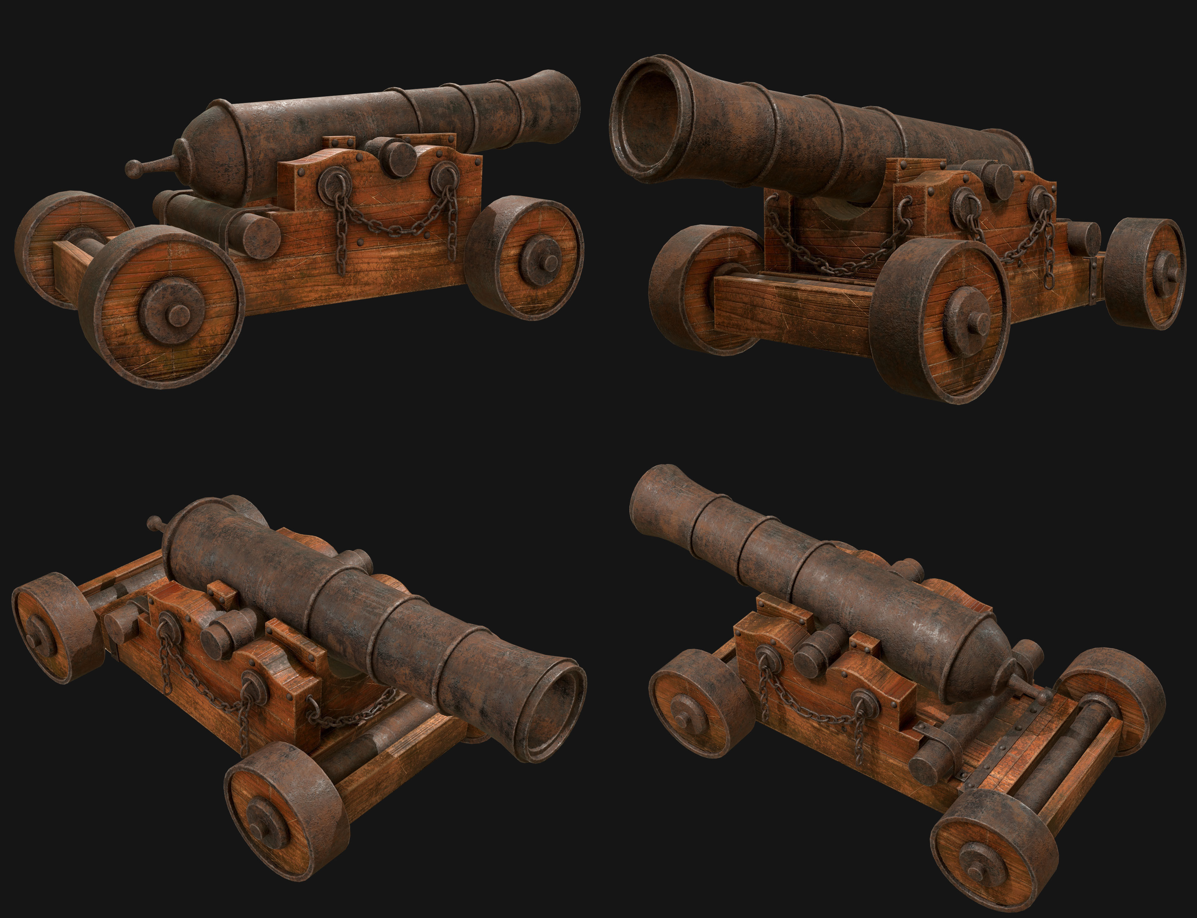 Old Cannon Set 1 3D Model Collection_14