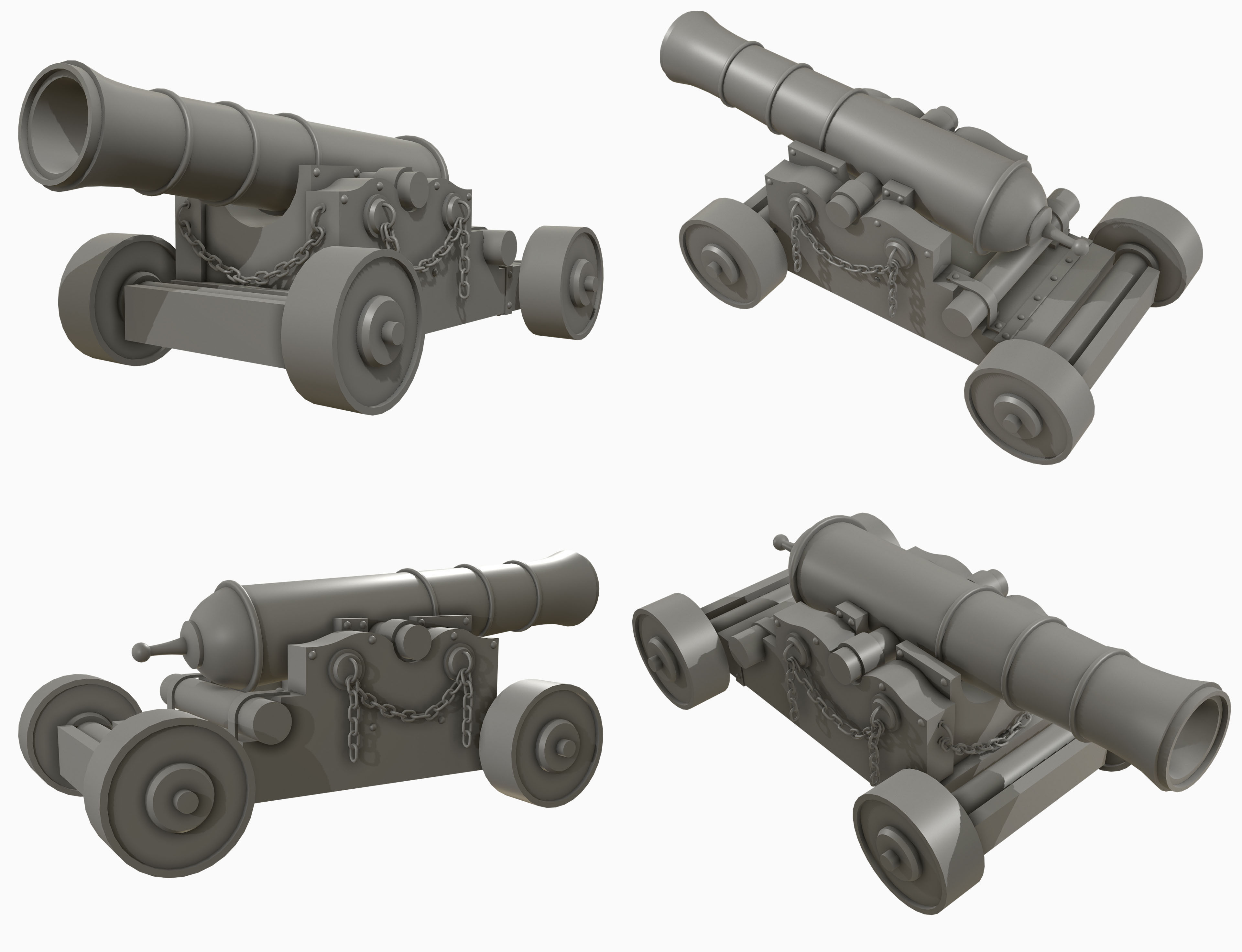 Old Cannon Set 1 3D Model Collection_16