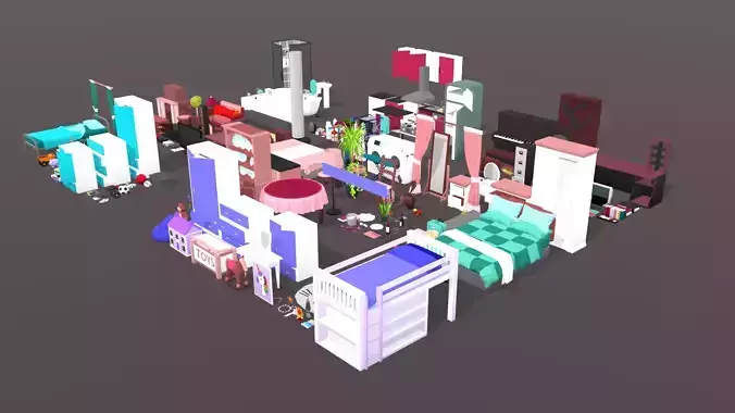 Premium Low Poly Home and Toys Affordable Home 3D Assets Design