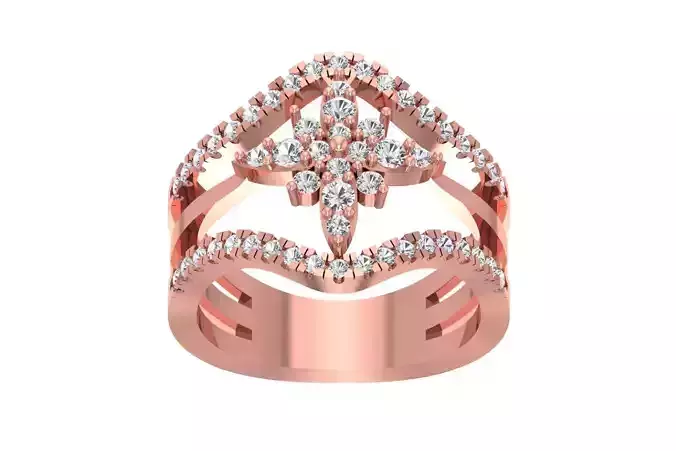 Diamond Wedding Engagement Three Band Ring 3D print model