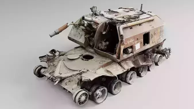 Destroyed 2S19 Msta 152 mm self-propelled howitzer