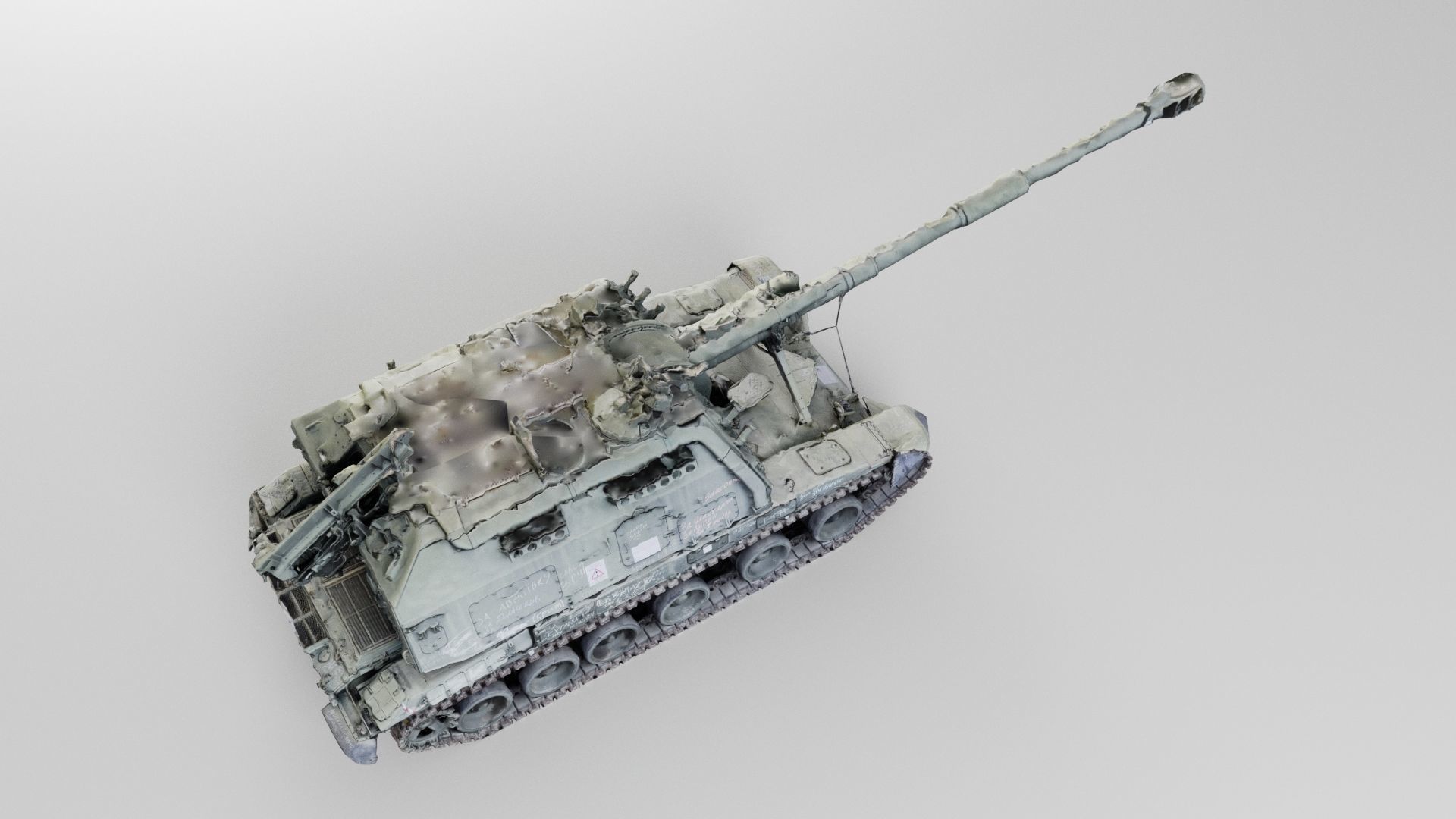 Destroyed 2S19 Msta 152 mm self-propelled howitzer M1990 Farm 3D model_2