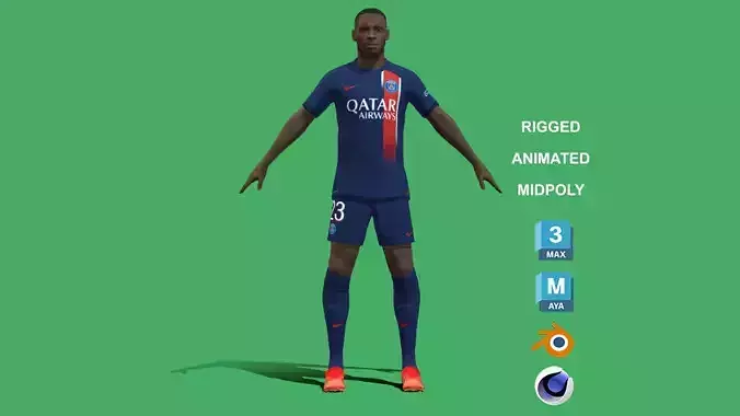 3D Rigged Randal Kolo Muani PSG 2024 3D model